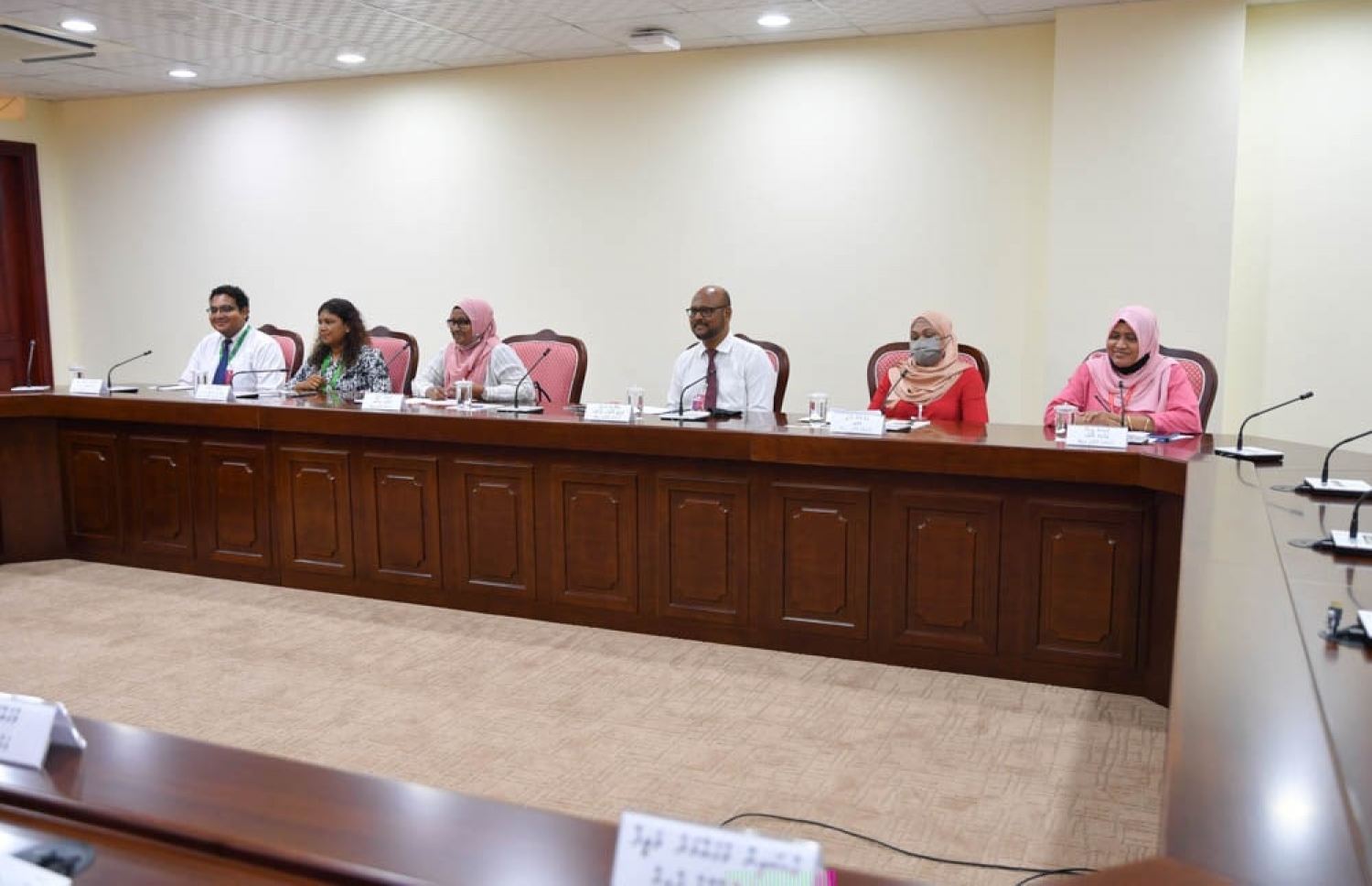 ރައްޔިތުންގެ މަޖިލީހުގެ އިޖްތިމާއީ ކޮމިޓީ އަށް އާސަންދަ އާއި އެންސްޕާގެ އިސްވެރިން ހާޒިރުކޮށް ބޭއްވި ބައްދަލުވުމުން -- ފޮޓޯ: މަޖިލީސް