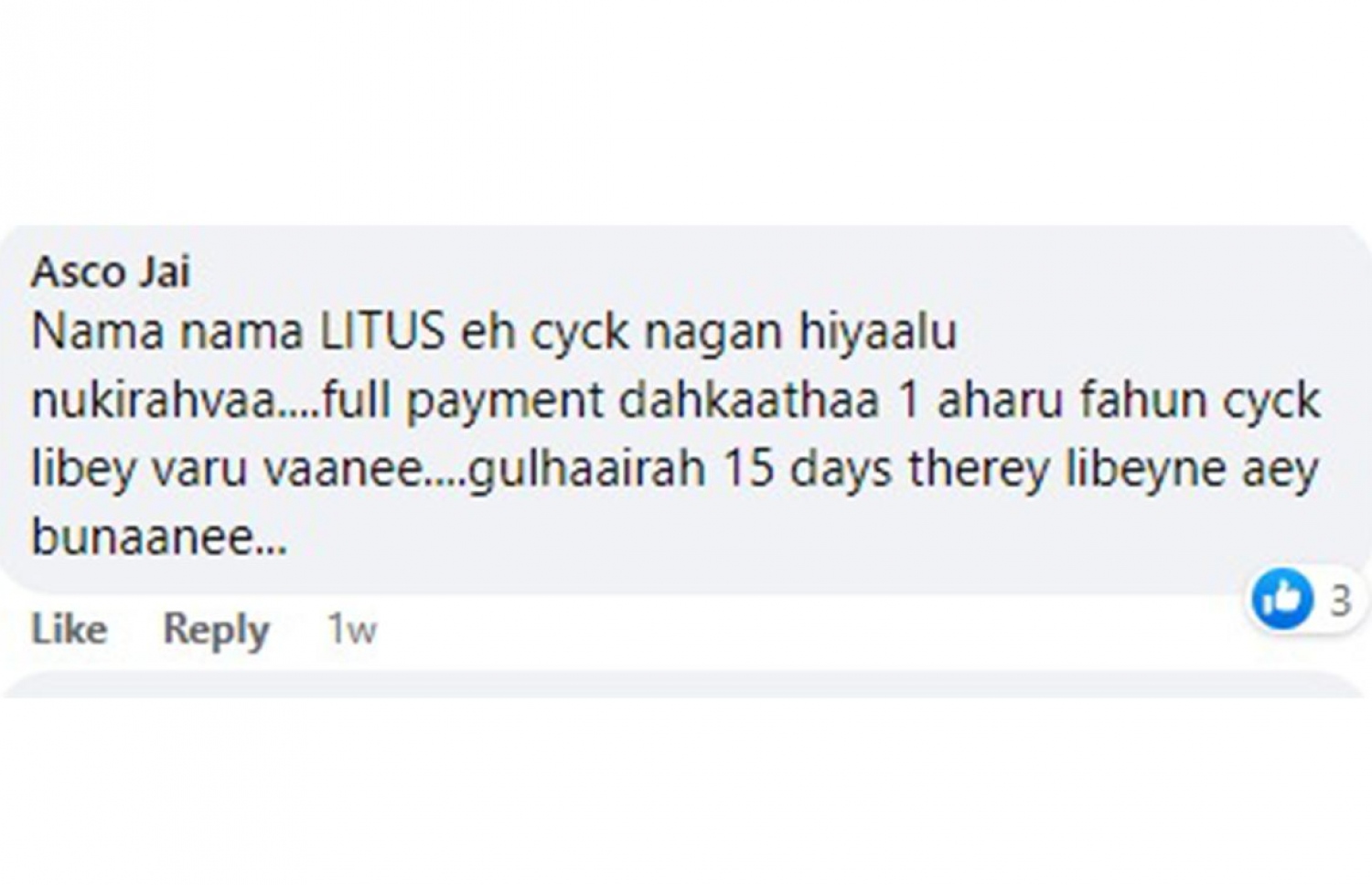 ލިޓަސްއާ ގުޅޭ ގޮތުން މީހަކު ކޮށްފައިވާ ކޮމެންޓެއް