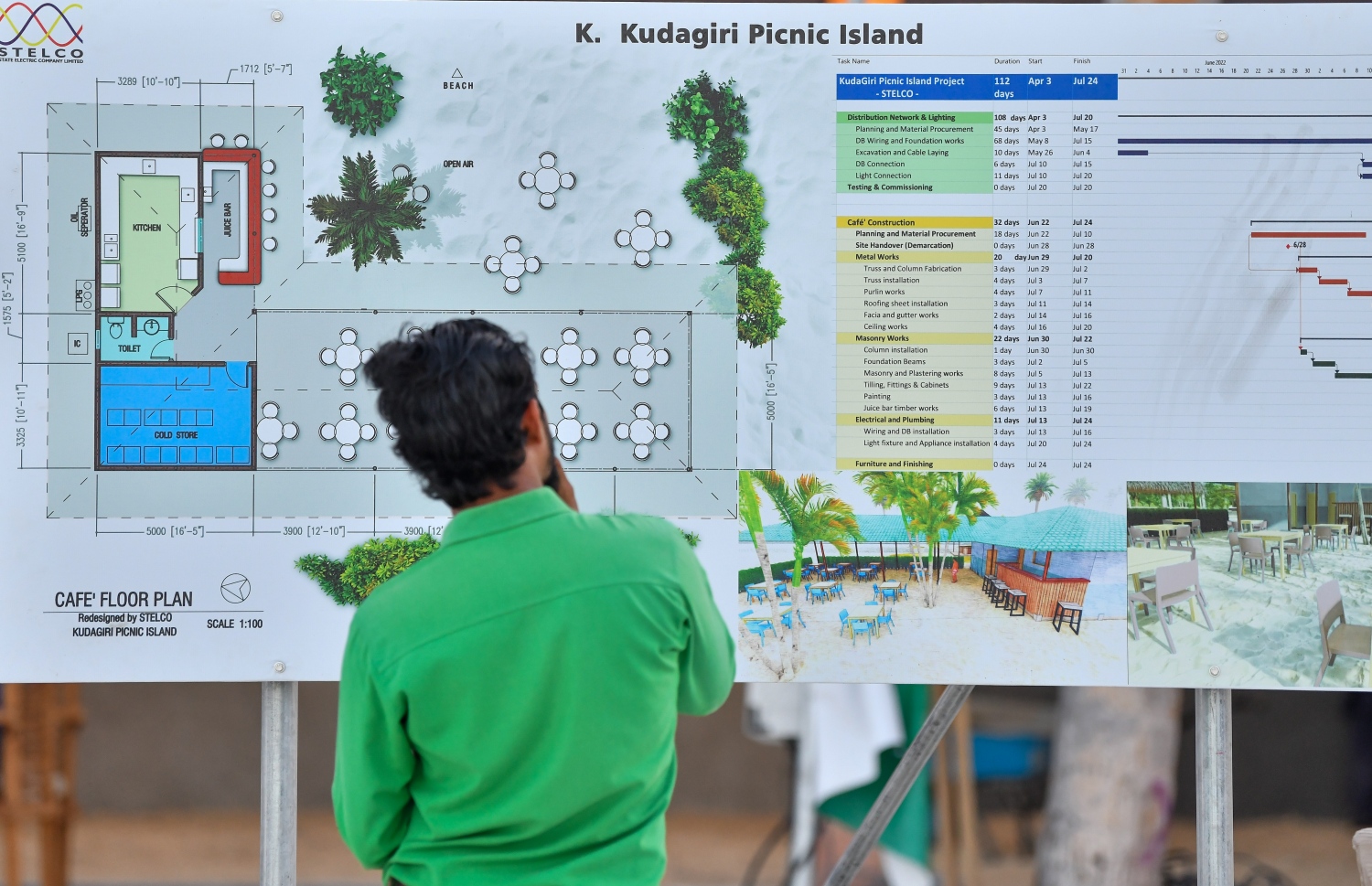 ކުޑަގިރިއަށް ޕިކްނިކް ދާ ފަރާތްތަކުގެ ފަސޭހައަކަށް އެ ރަށުގައި ހަރުކޮއްފައިހުރި ރަށުގެ ޗާޓުގެ ފޮޓޯއަކަށް މީހަކު ބަލަހައްޓައިގެން. -- ފޮޓޯ: ފަޔާޒު މޫސާ | މިހާރު