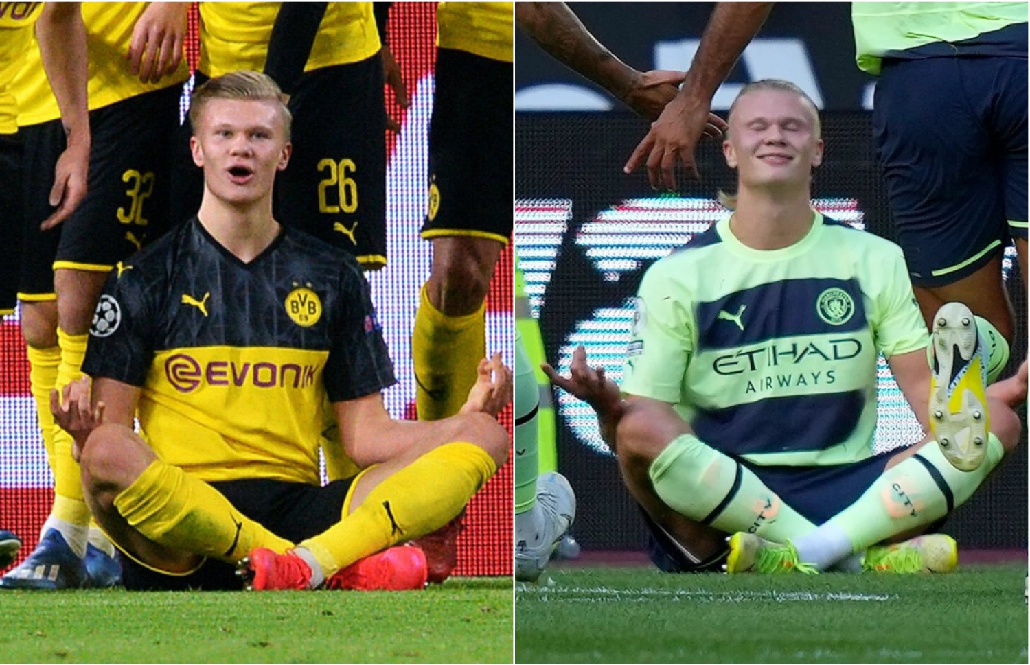 ހާލަންޑް، ޑޯޓްމަންޑް (ވ) އަދި ސިޓީ (ކ) އާއެކު ގޯލު ޖެހުމަށް ފަހު އުފާފާޅުކުރަނީ. ޑޯޓްމަންޑް ދޫކޮށް ހާލަންޑް ސިޓީ އަށް ބަދަލުވީ މި ސީޒަނުގައި. ސިޓީ އާއި ޑޯޓްމަންޑް ހިމެނެނީ އެއް ގުރޫޕެއްގައި-- ފޮޓޯ: އޭއެފްޕީ