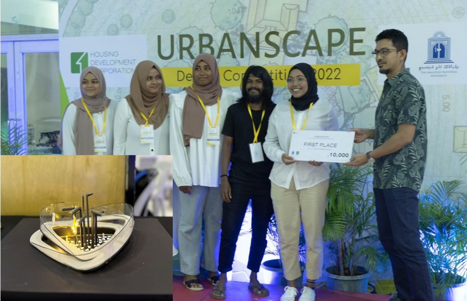 އެއް ވަނަ ލިބުނު "ޓީމް ލޫނާ" ގެ ދަރިވަރުންނާއި އެ ޓީމުގެ ޑިޒައިންގެ މޮޑެލް އެއް ---ފޮޓޯ: އެމްއެންޔޫ