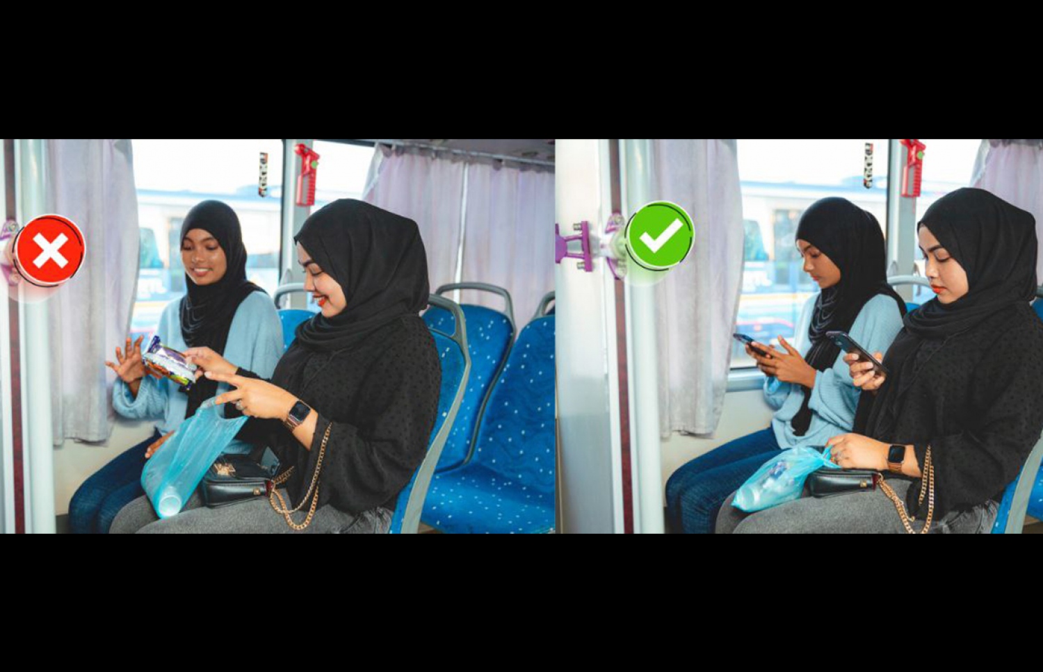 (ކ). ބަހުގައި ދަތުރުކުރާއިރު ކާބޯތަކެތި ގެންދާކަމަށްވާނަމަ ރަނގަޅަށް ބަންދުކުރެވިފައި ހުންނަންވާނެ. (ވ). ބަހުގައި ވަސްހިފާ ބަހަށް ކާތަކެތި އެޅި ހަޑިވުމަށް ފުރުޞަތު ނުދިނުމަށްޓަކައި، ބަހުގައި ކެއެމާއި ބުއިންވަނީ މަނާކުރެވިފަ. -- ފޮޓޯ: އެމްޓީސީސީ