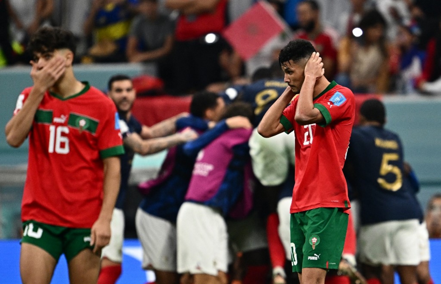 ފްރާންސްގެ ދެވަނަ ގޯލަށް ފަހު މޮރޮކޯގެ ބައެއް ކުޅުންތެރިން މާޔޫސް ވެފައި.-- ފޮޓޯ: އޭއެފްޕީ