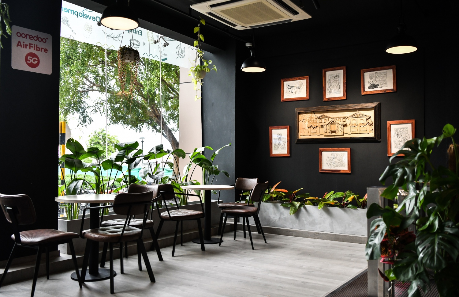 އެސްއެމްއީ ހަބް. އާޓިސްޓުންގެ ކުރެހުންތަކެއް ފާރުގައި، އަދި ވަށައިގެން ބަހައްޓާފައި ހުރި ގަސްތައް-- ފޮޓޯ: ފަޔާޒް މޫސާ/ މިހާރު