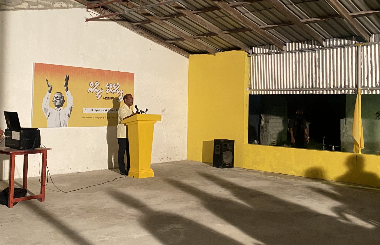 މަރަދޫފޭދޫ އެމްޑީޕީ ޖަގަހައިގައި ދިދަ ނަންގަވައިދެއްވުމަށް ފަހު ނަޝީދު ވާހަކަފުޅު ދައްކަވަނީ.-- ފޮޓޯ: މިހާރު