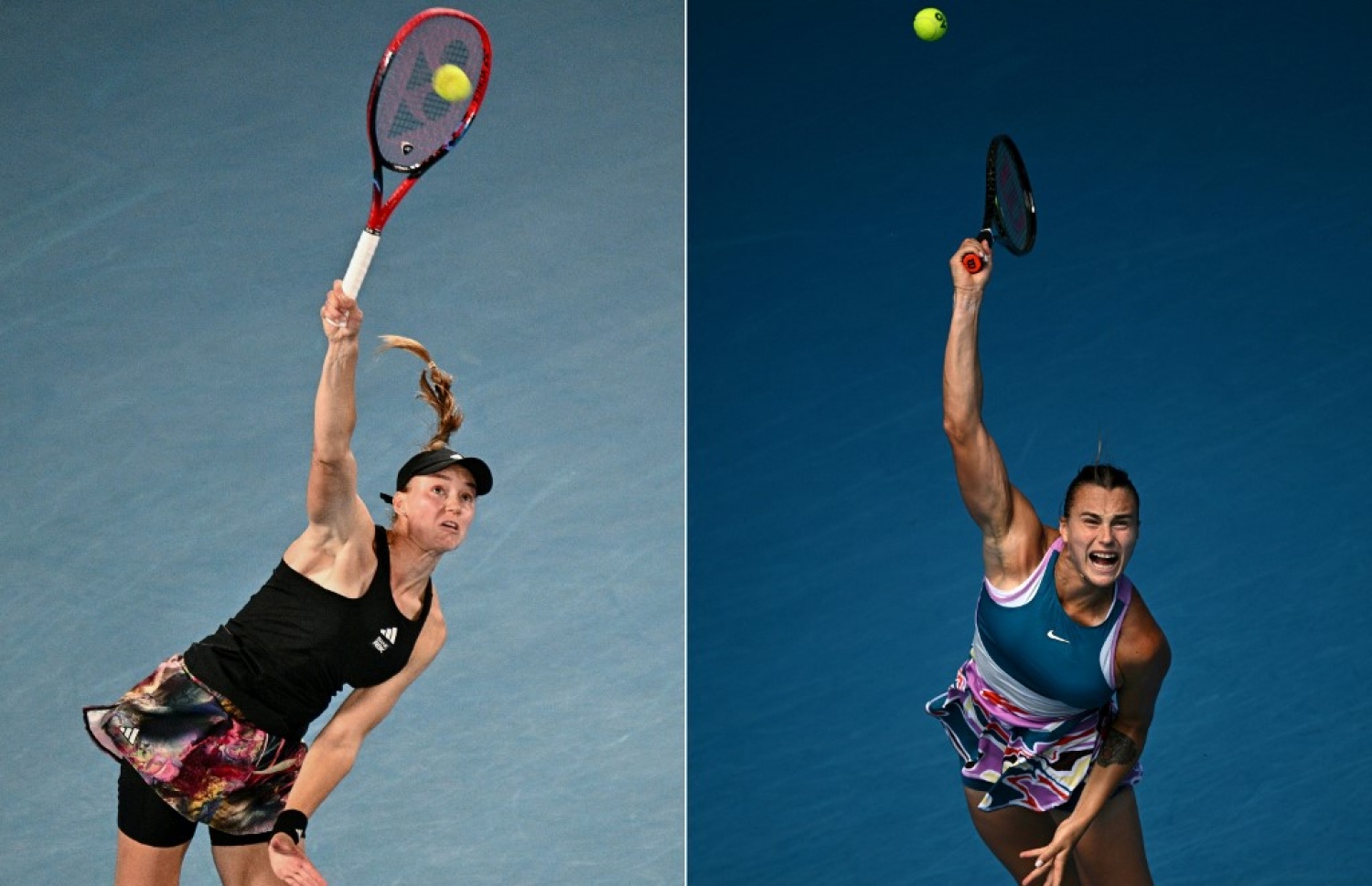 ސަބަލެންކާ (ކ) އަދި ރައިބަކީނާ (ވ)، އަންހެން ސިންގަލްސް ފައިނަލް ގައި ވާދަކުރާނީ މި ދެ ކުޅުންތެރިން.-- ފޮޓޯ: އޭއެފްޕީ