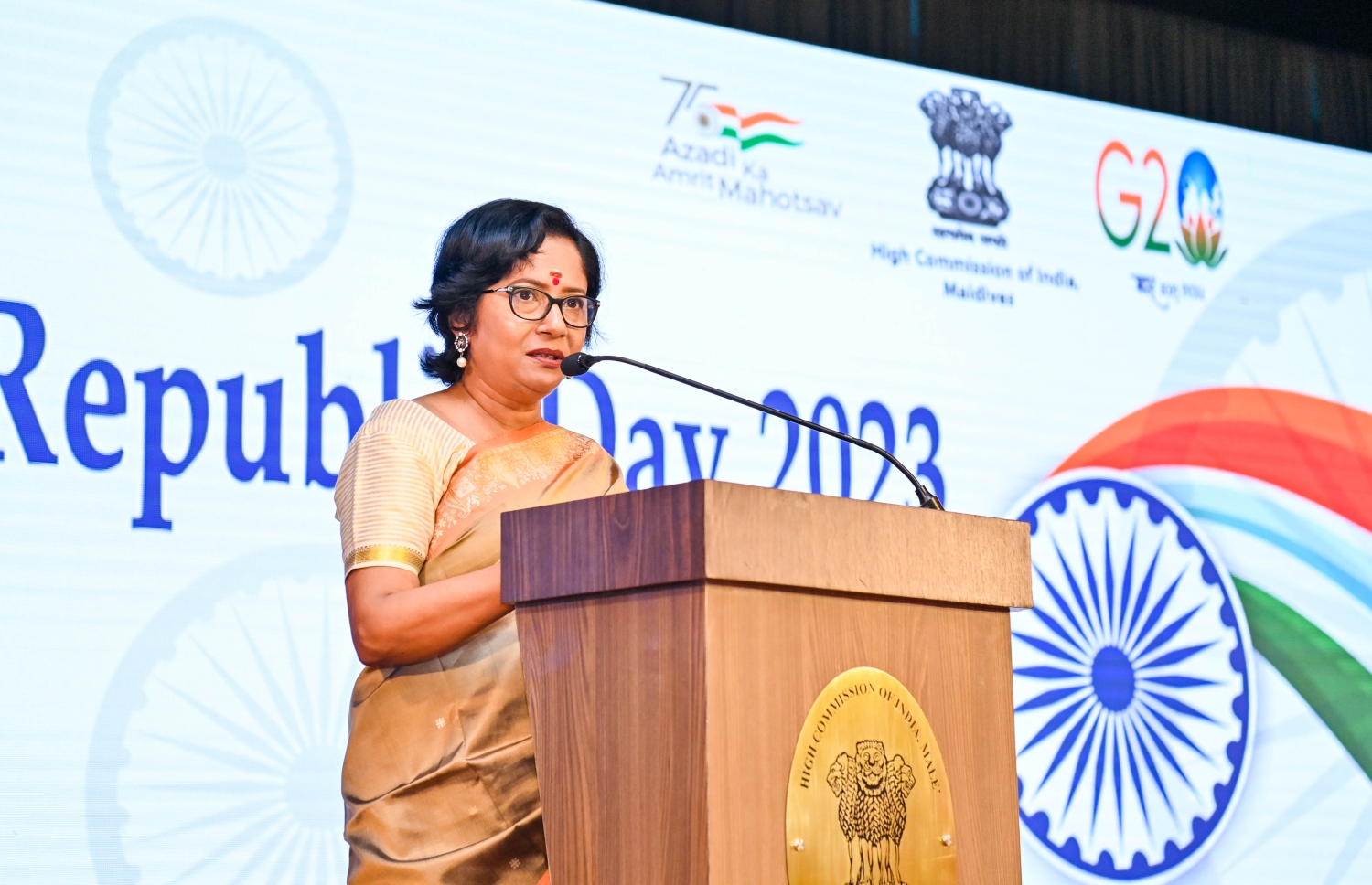 އިންޑިއާގެ 75 ވަނަ ޖުމްހޫރީ ދުވަސް ފާހަގަކުރުމަށް ދަރުބާރުގޭގައި ބޭއްވި ޖަލްސާގެ ތެރެއިން.