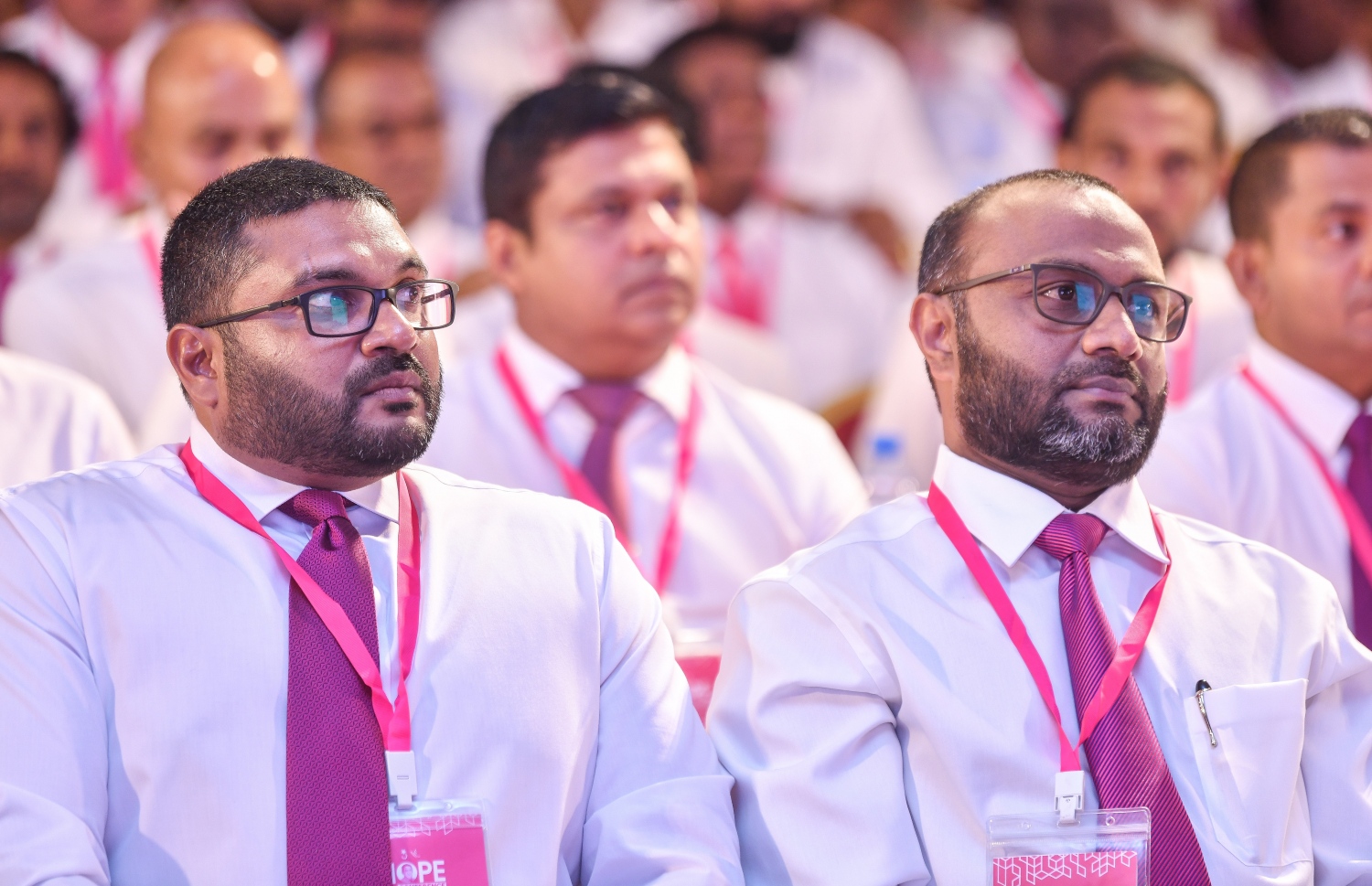 ޕީޕީއެމްގެ "ހޯޕް ކޮންފަރެންސް" ފެށުމުގެ ރަސްމިއްޔާތުގައި ގުރައިދޫ ދާއިރާގެ މެމްބަރު ޣައްސާން މައުމޫނާއި ކުރީގެ އިސްލާމިކް މިނިސްޓަރު އަދި ޔާމީން 2018 ގައި ވެރިކަމަށް ކުރިމަތިލެއްވިއިރުގެ ރަނިންމޭޓް ޑރ. މުހައްމަދު ޝަހީމް އަލީ ސައީދު ބައިވެރިވެވަޑައިގަންނަވަނީ.---ފޮޓޯ: ފަޔާޒު މޫސާ| މިހާރު