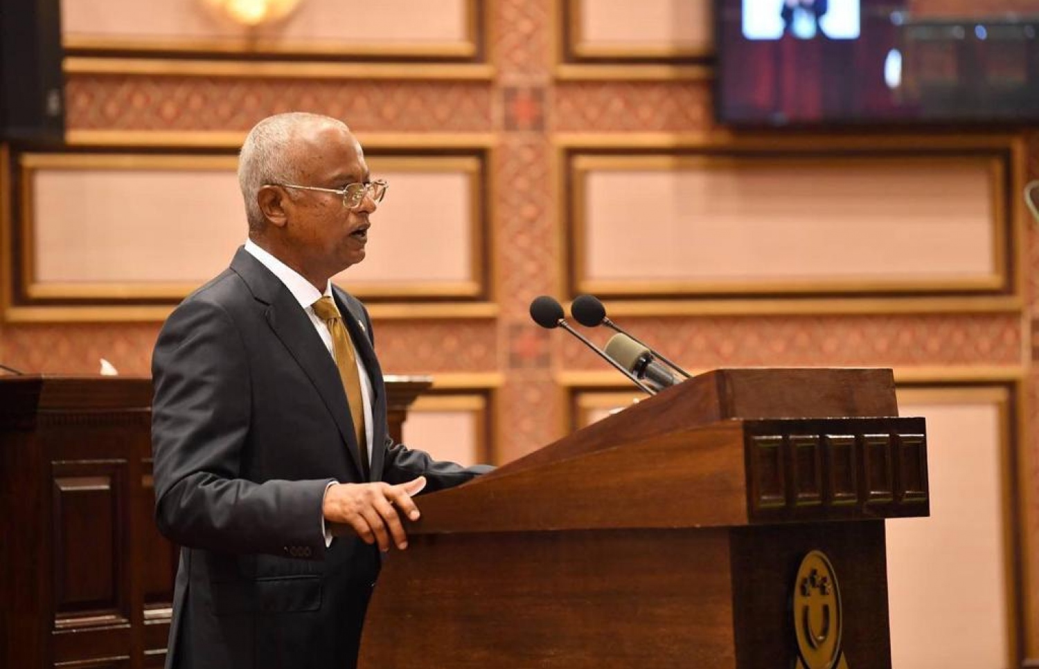 ރައީސް އިބްރާހިމް މުހައްމަދު ސޯލިހު މި އަހަރުގެ ރިޔާސީ ބަޔާން ރައްޔިތުންގެ މަޖިލިިހަށް އިއްވަވަނީ.---ފޮޓޯ: މަޖިލިސް