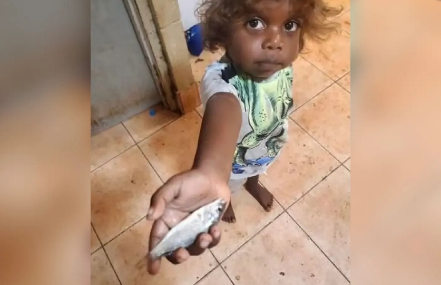 ލަޖަމަނޫ އަވަށުގެ ކުއްޖަކު، އެ އަވަށަށް ވެހުނު މަސްތަކުގެ ތެރެއިން ހޮވާފައިވާ މަހަކާއެކު