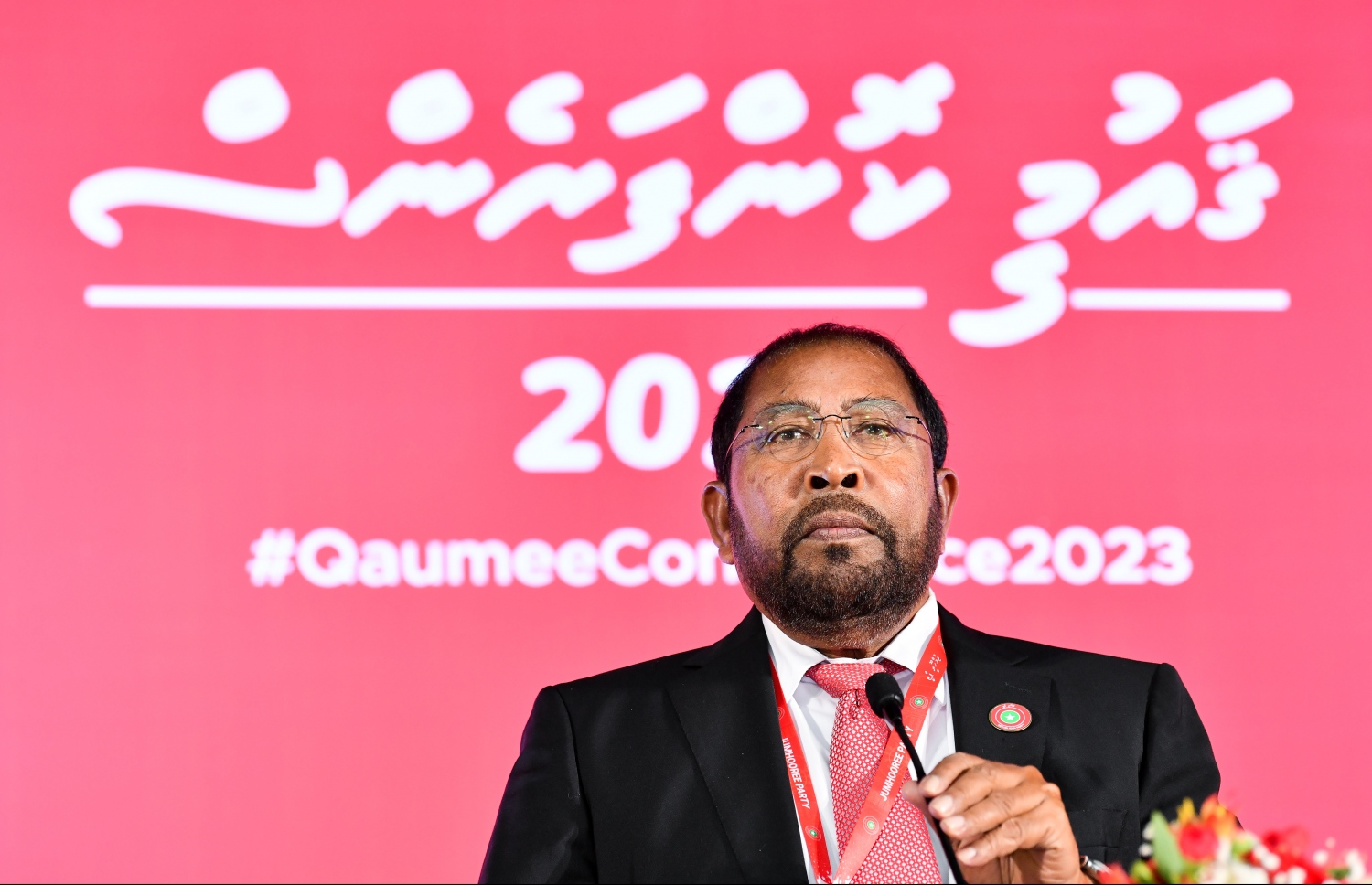 ޖުމްހޫރީ ޕާޓީގެ ގައުމީ ކޮންފަރްންސްގައި އެ ޕާޓީގެ ލީޑަރު ގާސިމް އިބްރާހިމް ވާހަކަ ދައްކަވަނީ-- ފޮޓޯ: ނިޝަން އަލީ | މިހާރު