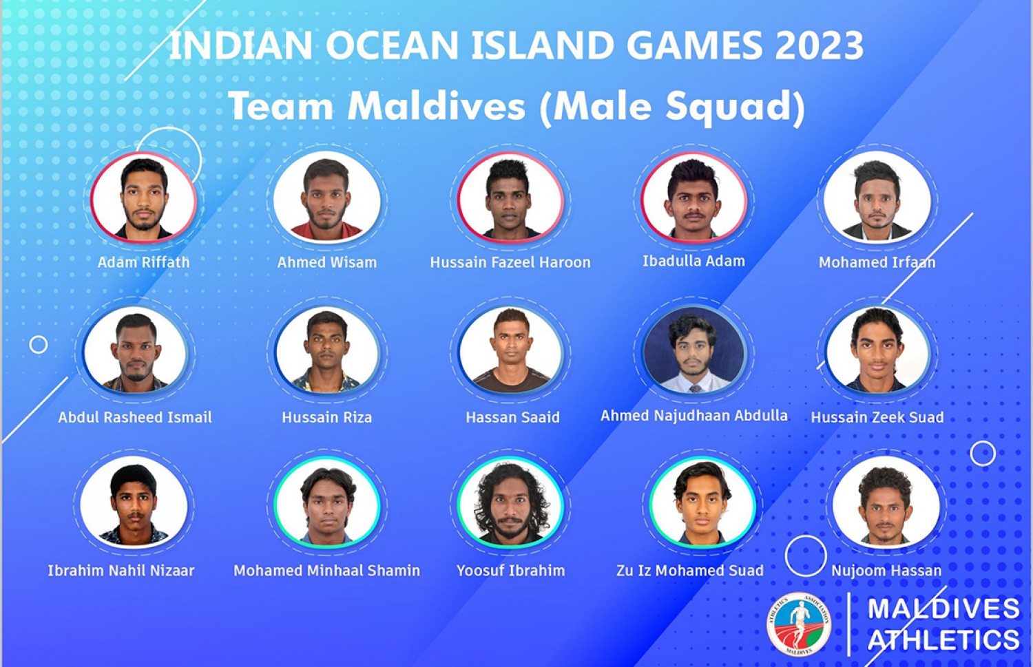 މި އަހަރުގެ އިންޑިއަން އޯޝަން އައިލެންޑް ގޭމްސް އަށް ނެގި ފިރިހެން އެތުލެޓިކްސް ޓީމް.--