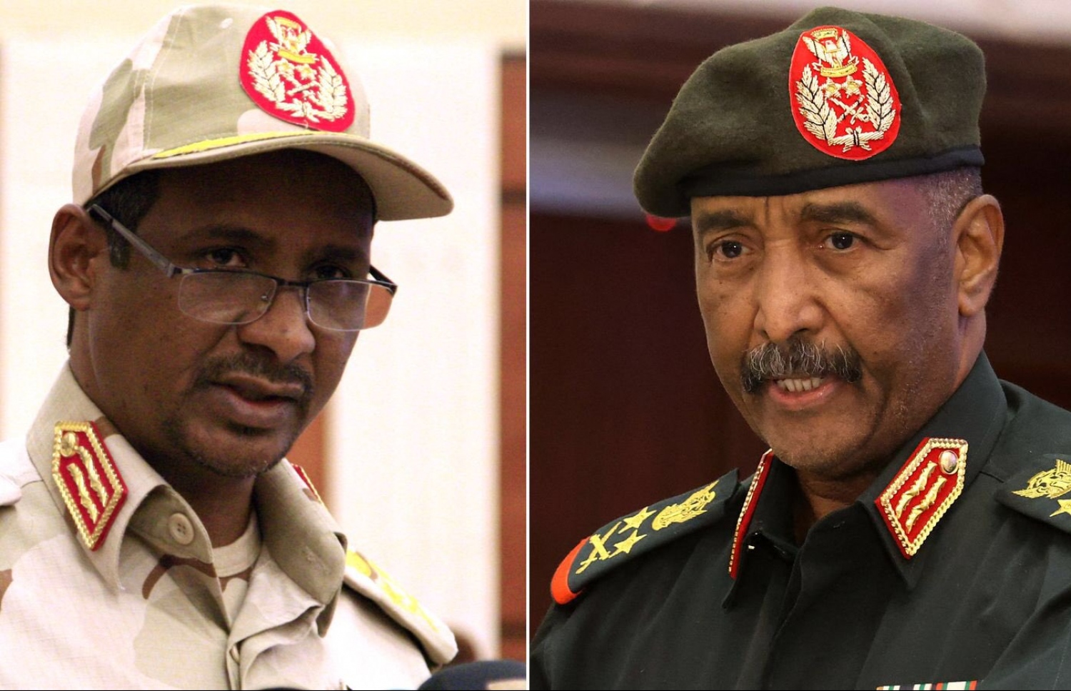 ސޫދާންގެ ސިފައިންގެ ވެރިޔާ ޖެނެރަލް އަބްދުލް ފައްތާހް އަލް ބުރުހާން (ކ) އާއި ރެޕިޑް ސަޕޯޓް ފޯސަސް (އާރްއެސްއެފް) ކިޔާ ލަޝްކަރުގެ ވެރިޔާ ޖެނެރަލް މުހައްމަދު ހަމްދާން ދަގަލޯ (ހަމިއްތީ). --އޭއެފްޕީ