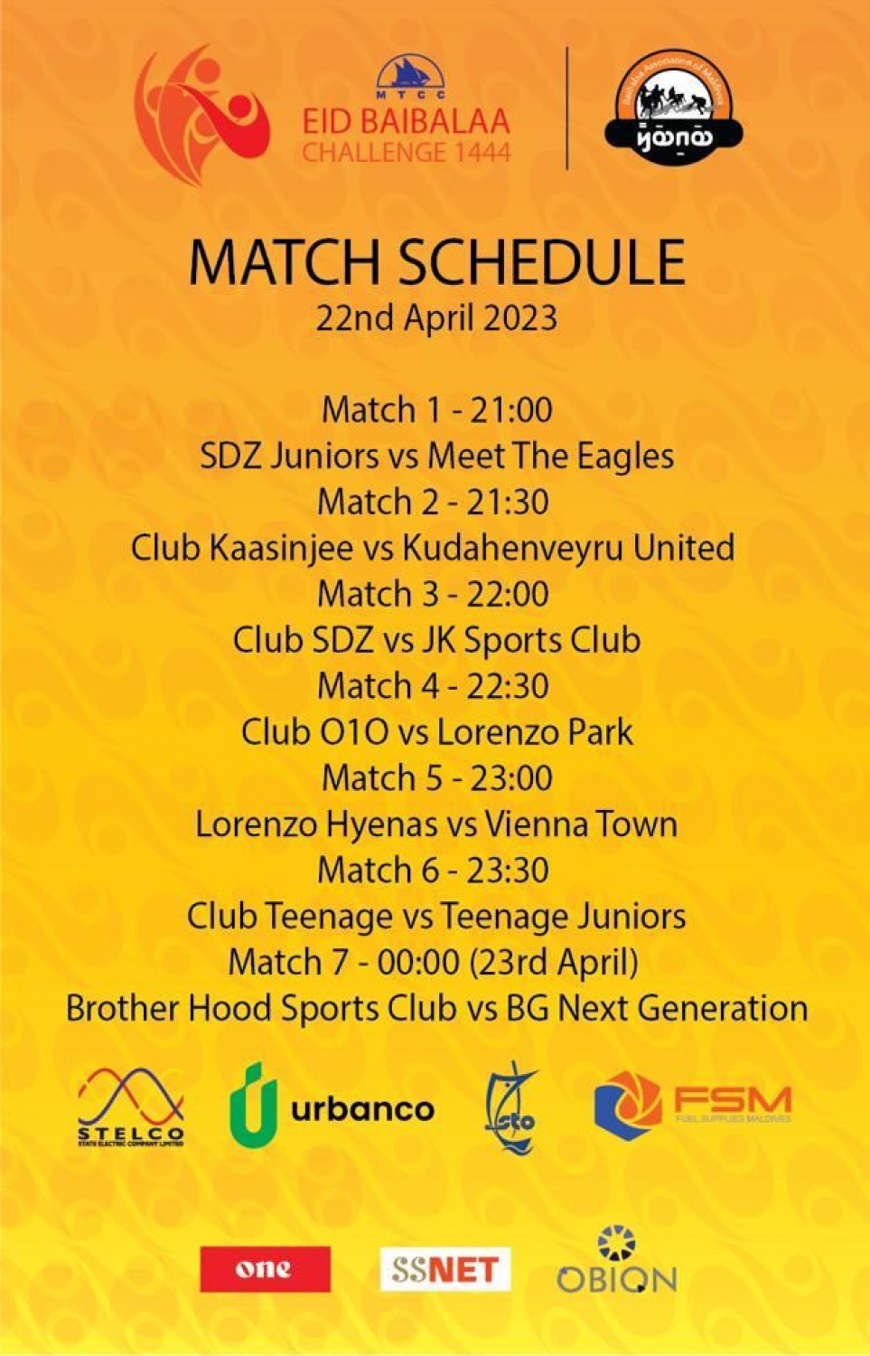 މިއަހަރުގެ ބައިބަލާ މުބާރާތުގެ ފުރަތަމަ ރޭގެ މެޗު ޝެޑިއުލް.