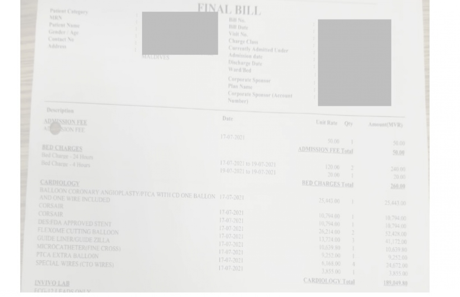 ހިތުގެ ބައްޔަށް ފަރުވާ ދިނުމަަށްފަހު އައިޖީއެމްއެޗުން ހެދި ބިލެއް.