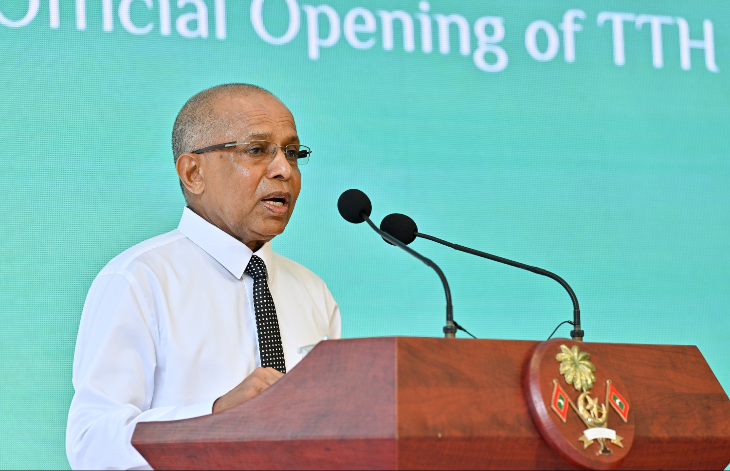 ޓްރީޓޮޕްގައި ގާއިމްކުރި ފާޓިލިޓީ ސެންޓަރު ހުޅުވަން ބޭއްވި ރަސްމިއްޔާތުގައި އެ ހޮސްޕިޓަލުގެ އެމްޑީ އަހްމަދު ނަޒީރު ވާހަކަ ދައްކަވަނީ.-- ފޮޓޯ: ނިޝާން އަލީ/ މިހާރު