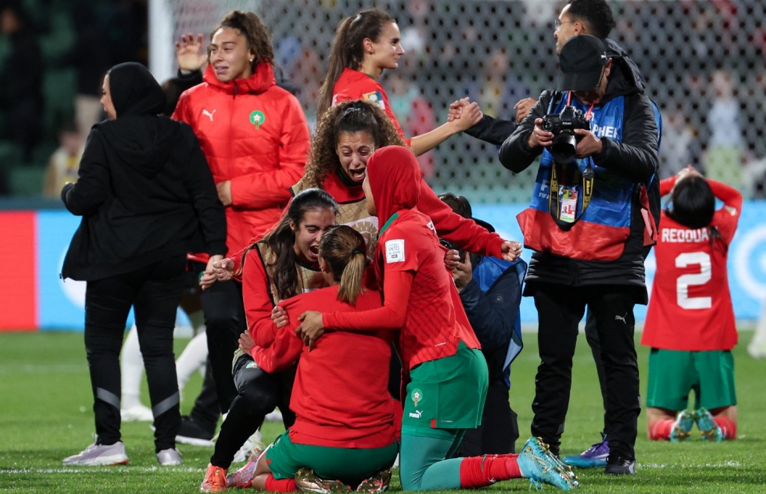 ކޮލަމްބިއާ ބަލިކުރުމަށް ފަހު މޮރޮކޯގެ ކުޅުންތެރިން އުފާފާޅު ކުރަނީ.-- ފޮޓޯ: އޭއެފްޕީ