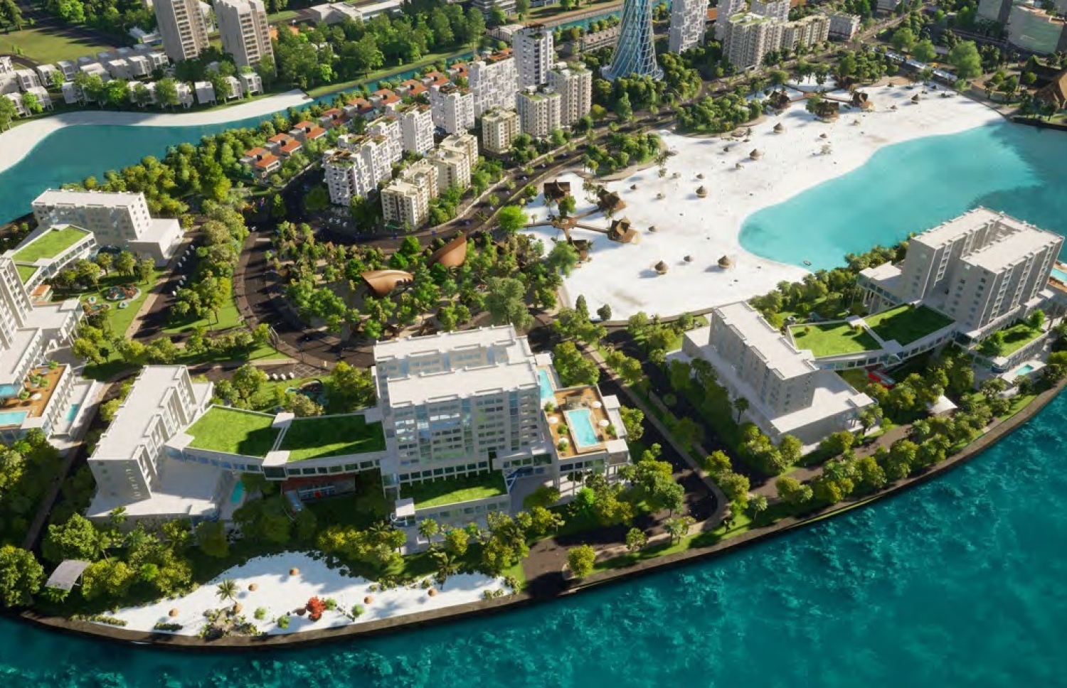 ހުޅުމާލޭގައި ހަދާ އާބަން އައިލް. އެތަނުގައި މެދު ފަންތީގެ ވިލާތަކުން ފެށިގެން އެންމެ މަތީ ފަންތީގެ ވިލާތައް ވެސް އަޅާނެ-- ފޮޓޯ: އާބަންކޯ