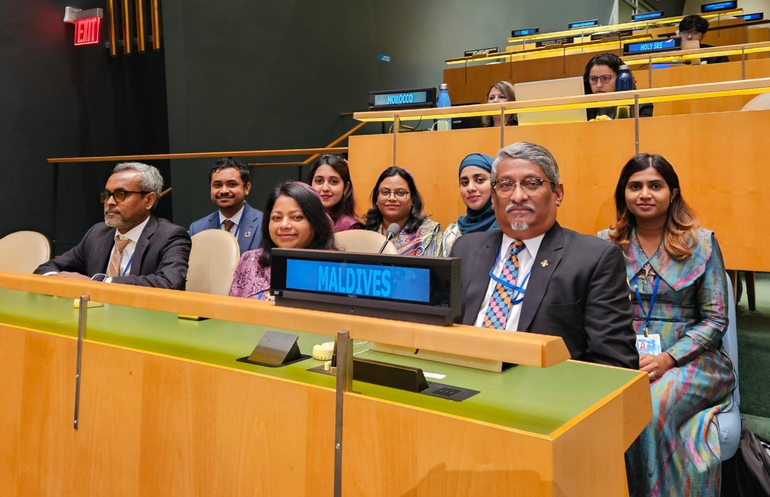 އ.ދ ގެ އާންމު މަޖިލީހުގެ 78 ވަނަ ބައްދަލުވުމުގައި ރާއްޖޭގެ ފަރާތުން ބައިވެރިވި ވަފްދު --ފޮޓޯ: ފޮރިން މިނިސްޓްރީ