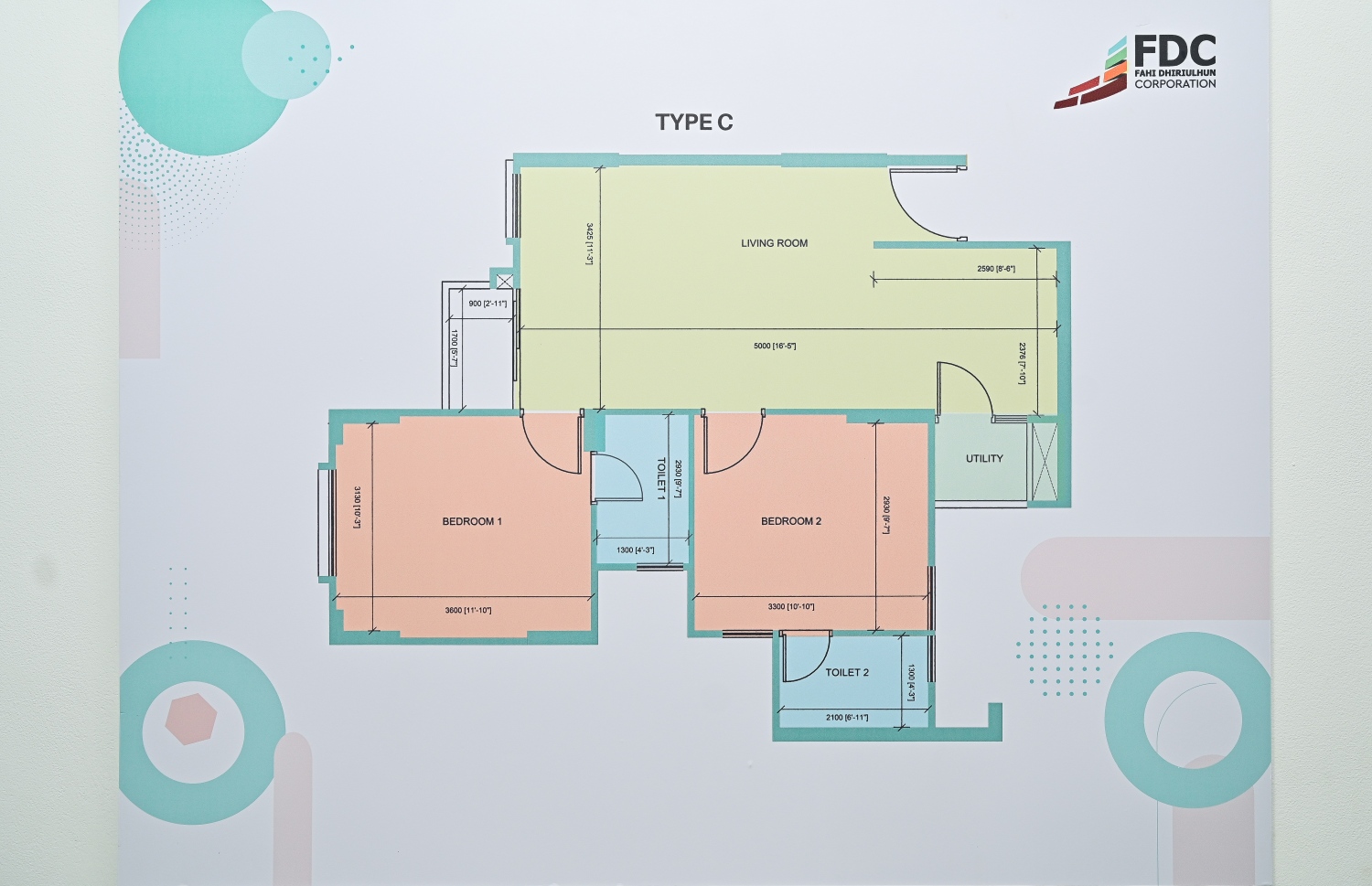 "އަމާން ދޯދި" ފްލެޓްތަކުގެ ޓައިޕް ސީގެ ދެ ކޮޓަރީގެ އެޕާޓްމެންޓްތަކުގެ ސައިޒުތަކާއި ހުންނާނެ ގޮތުގެ ކުރެެހުމެއް.--- ފޮޓޯ: ފަޔާޒް މޫސާ | މިހާރު