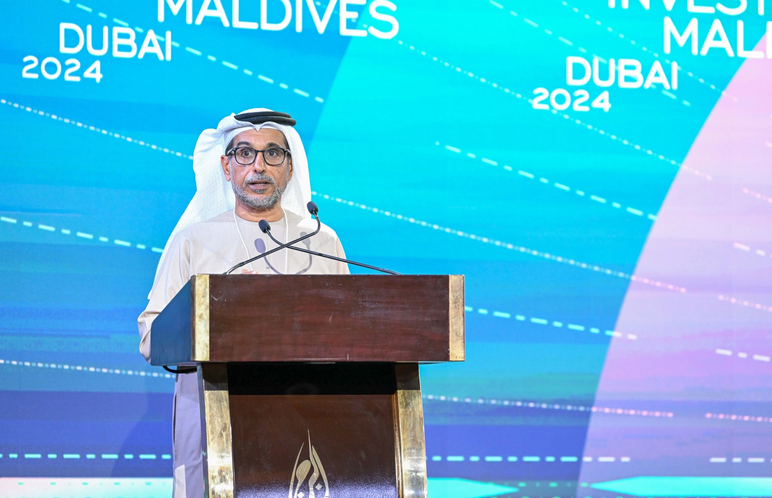 ރާއްޖޭގައި ހުރި އިންވެސްޓްމަންޓުތަކުގެ ފައި ފުރުސަތުތައް ދައްކާލުމަށް ރާއްޖޭގެ ފަރާތުން ދުބާއީގައި ބޭއްވި އިންވެސްޓް މޯލްޑިވްސް 2024 ދުބާއީ ފޯރަމް .-- ފޮޓޯ: ރައީސް އޮފީސް