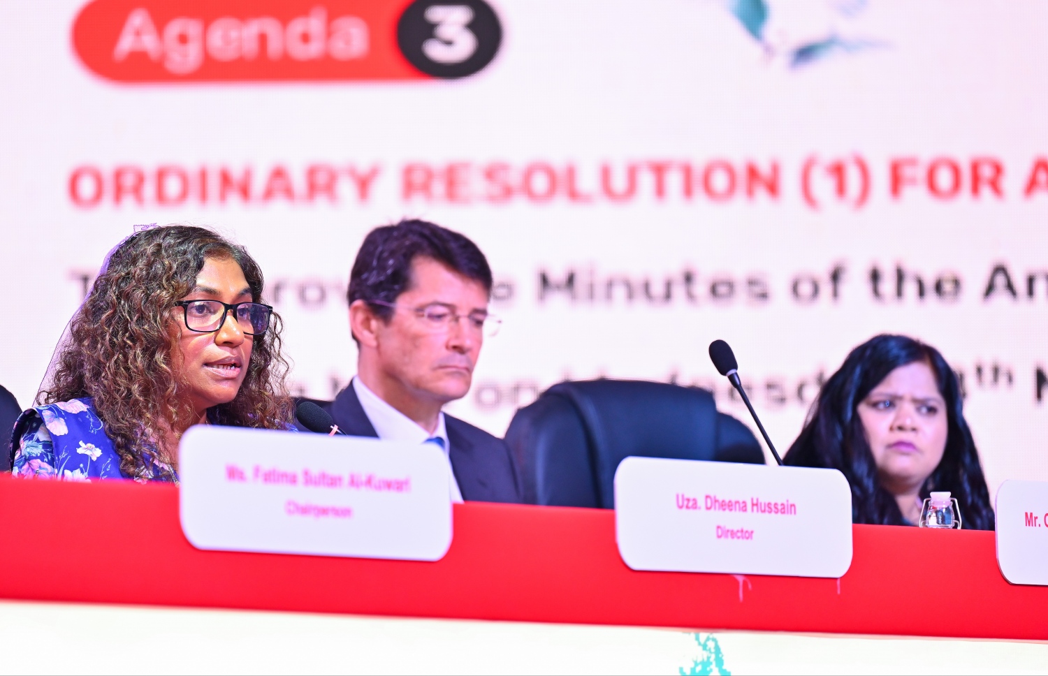 ސެންޓްރަލް ޕާކްގައި ބޭއްވި އުރީދޫގެ އަހަރީ އާންމު ޖަލްސާގައި އެ ކުންފުނީގެ ޑިރެކްޓަރ އުސްތާޒާ ދީނާ ހުސެއިން ވާހަކަފުޅު ދައްކަވަނީ -- ފޮޓޯ: ފަޔާޒު މޫސާ | މިހާރު