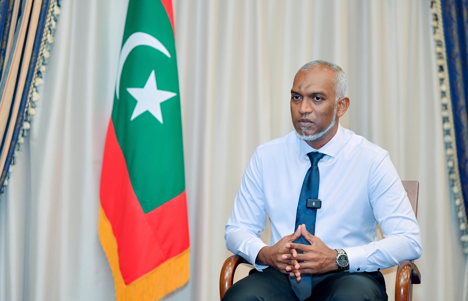 ރައީސް މުއިއްޒު އިއްޔެ "މިހާރު" އާ ވާހަކަފުޅު ދައްކަވަނީ.---ފޮޓޯ: ނިޝާން އަލީ| މިހާރު