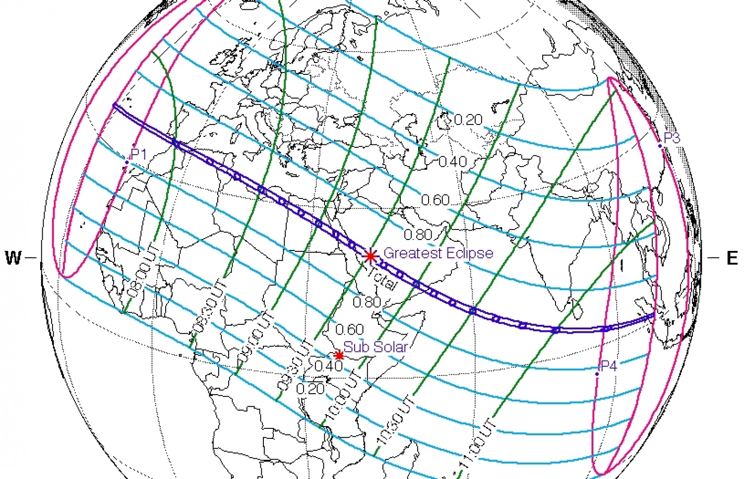 ރާއްޖެއަށް 2053 ވަނަ އަހަރު ފެންނަ ފުރިހަމަ އިރުކޭތަ ފެންނާނެ ސަރަހައްދުތައް ދައްކައިދޭ ޗާޓެއް. -- ނާސާ