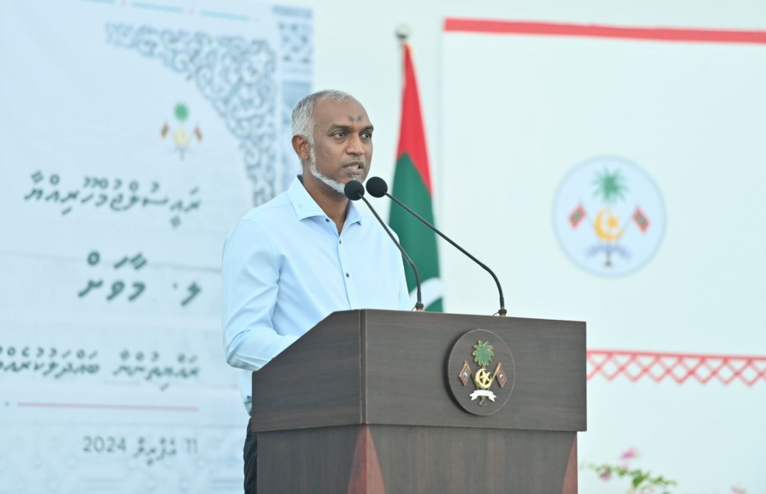 ރައީސް ޑރ. މުހައްމަދު މުއިއްޒު މާވަށުގައި ވާހަކަފުޅު ދައްކަވަނީ. -- ފޮޓޯ: ރައީސް އޮފީސް