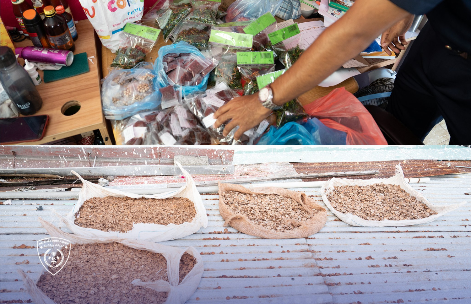 އިމިގްރޭޝަނުން ހައްޔަރުކުރި ބިދޭސީން ކާބޯތަކެތި ތައްޔާރުކުރަމުން ދިޔަ ތަނެއް..-- ފޮޓޯ: އިމިގްރޭޝަން