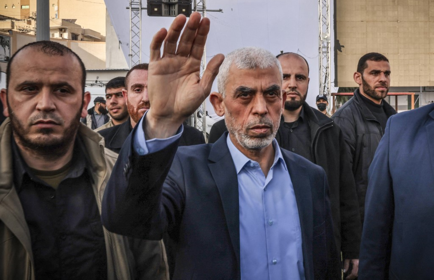 ހަމާސް ޖަމާއަތުގެ  ވެރިޔާ ޔަހްޔާ ސިންވާރް (މ) އޭޕްރީލް 14، 2023 ގައި ގުދުސް ދުވަސް ފާހަގަކުރުމަށް ޣައްޒާގައި ބޭއްވި ރަސްމިއްޔާތެއްގައި ބައިވެރިވެ ވަޑައިގަންނަވަނީ. -- ފޮޓޯ: އޭއެފްޕީ