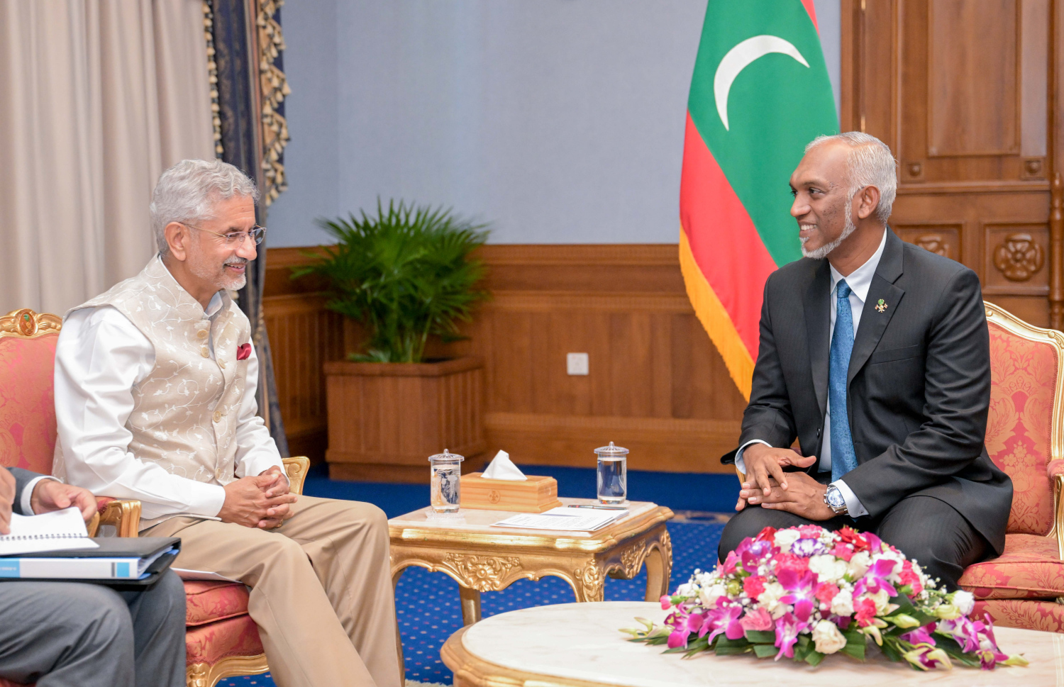 ރައީސް މުއިއްޒު، އިންޑިއާގެ އެކްސްޓާނަލް އެފެއާޒް މިނިސްޓަރާ މިއަދު ބައްދަލު ކުރައްވަނީ.---ފޮޓޯ: ރައީސް އޮފީސް