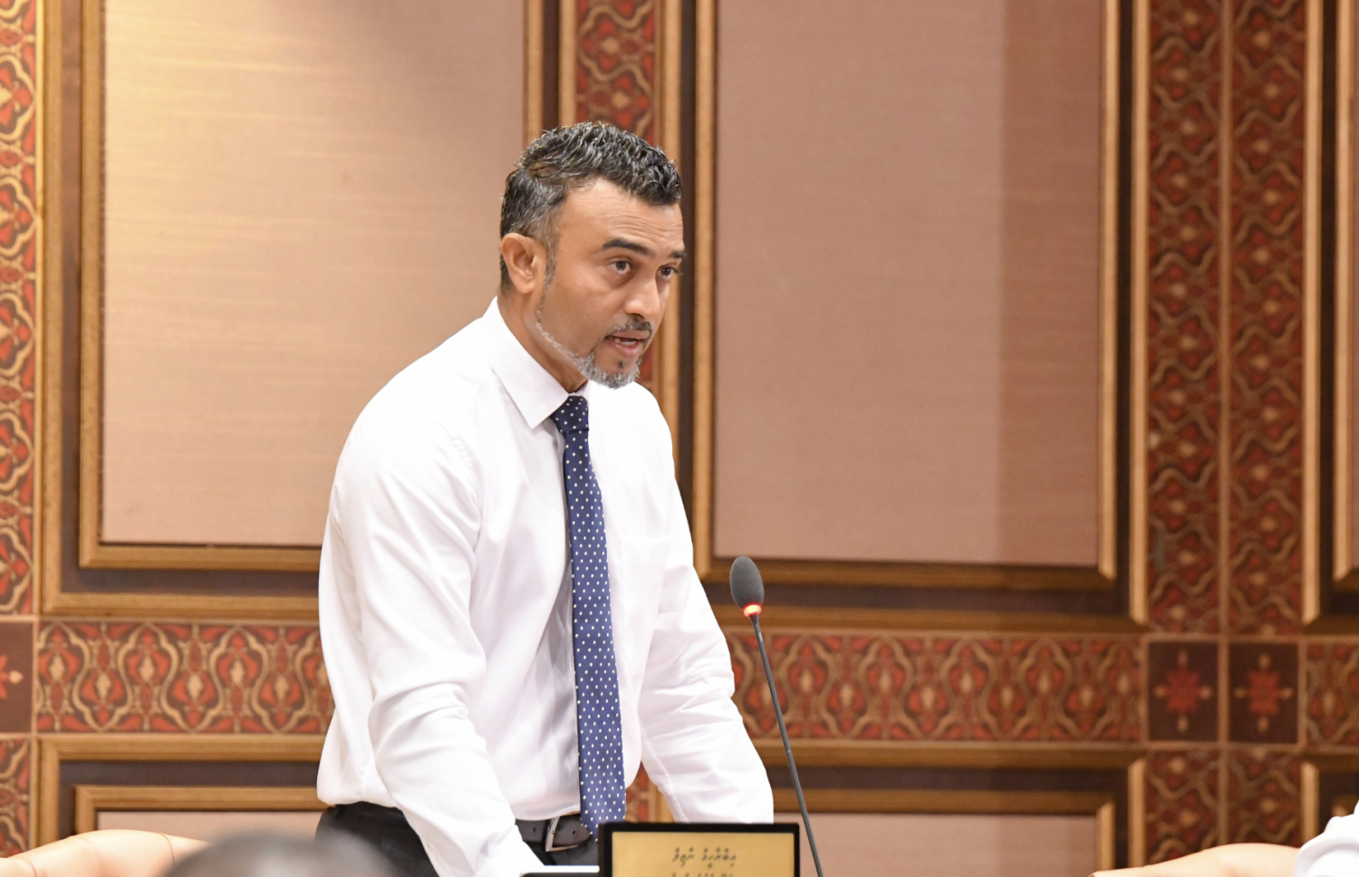 ރައްޔިތުންގެ މަޖިލީހުގެ ހިތަދޫ ދެކުނު ދާއިރާގެ މެންބަރު އިބްރާހީމް ނާޒިލު މަޖިލީހުގެ ޖަލްސާއެއްގައި ވާހަކަދައްކަވަނީ. ފޮޓޯ: މަޖިލީހުގެ އިދާރާ