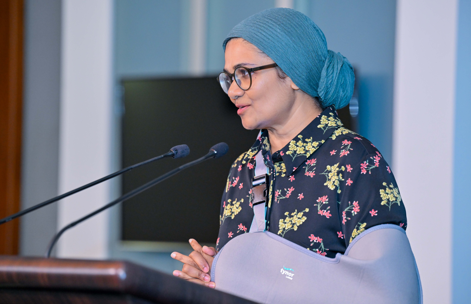 ހަޔާ އެޑިޔުކޭޝަން މިނިސްޓަރު ޑރ. މަރިޔަމް މާރިޔާ ވާހަކަ ދައްކަވަނީ.-- ފޮޓޯ: ރައީސް އޮފީސް