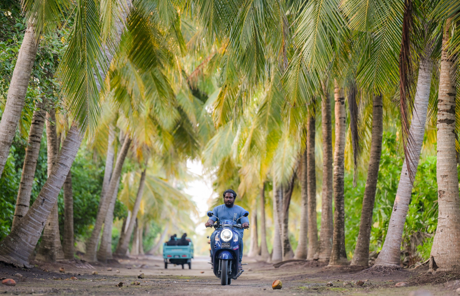 އުލިގަމުގެ މަގަކުން ސައިކަލުގައި މީހަކު ދަނީ. އެ ރަށަކީ ބޯޓު ފަހަރު ވަރަށް ގިނައިން މަޑުކުރަ ރަށެއް -- ފޮޓޯ: ނިޝާން އަލީ / މިހާރު