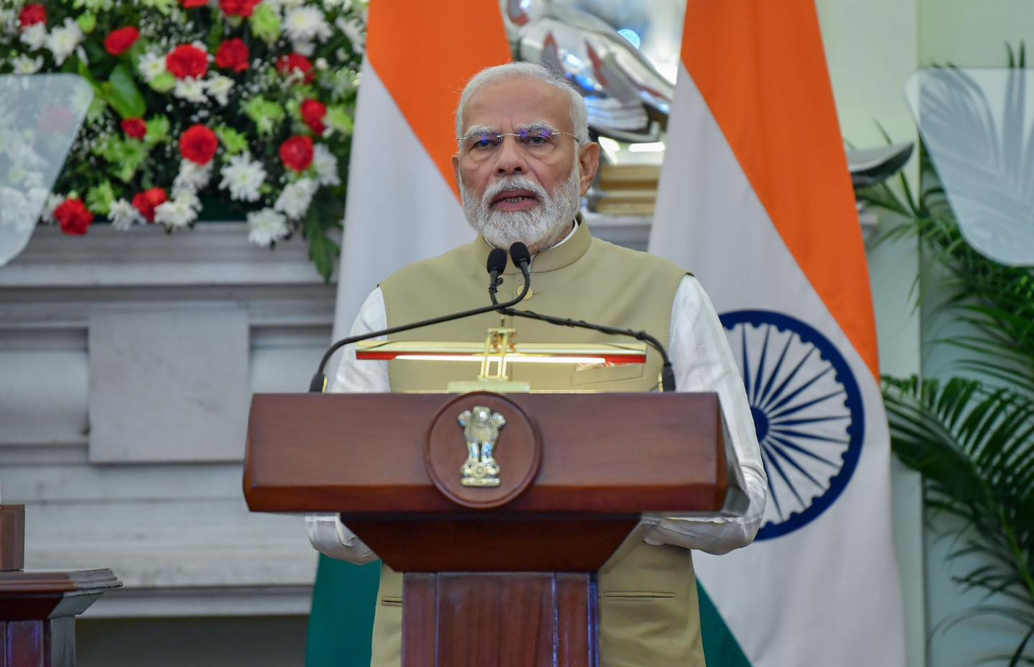 އިންޑިއާގެ ބޮޑުވަޒީރު ނަރެންދުރަ މޯދީ ޕްރެސް ސްޓޭޓްމަންޓް ދެއްވަނީ--- ފޮޓޯ | ރައީސް އޮފީސް