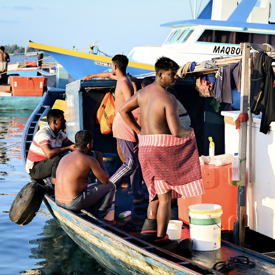 އެން ހިފާ ދޯނިތަކުގައި ދިރިއުޅޭ ބިދޭސީން. މި މީހުން ކައިބޮއެ، ނިދަނީ ވެސް މި ދޯނިތަކުގައި