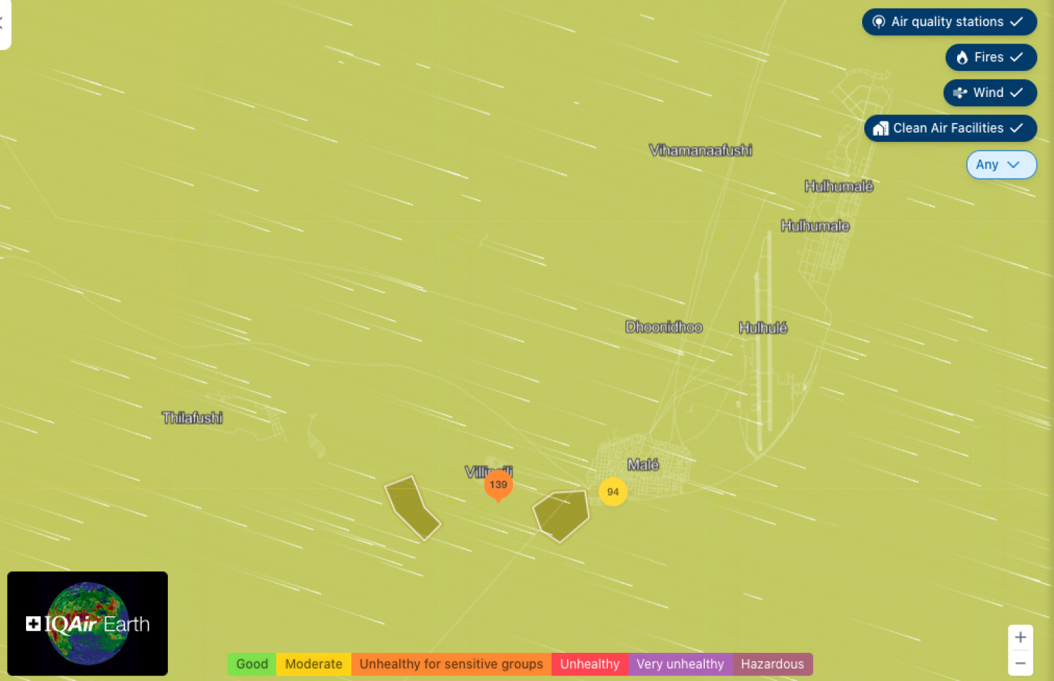 މިއަދު މެންދުރު މާލެ ސަރަހައްދުގައި އެއާ ކޮލިޓީ ހުރި މިންވަރު.