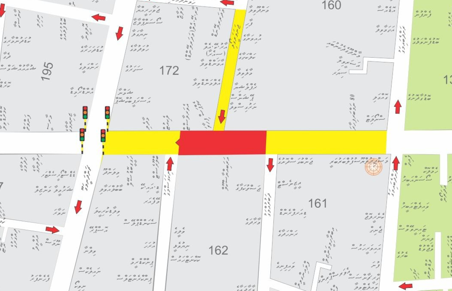 މަޖީދީ މަގުގައި ބަންދުވާ ސަރަހައްދާއި ޓްރެފިކް ކޮންޓްރޯލް ކުރެވޭ ސަރަހައްދު ދައްކުވައިދޭ ޗާޓެއް--