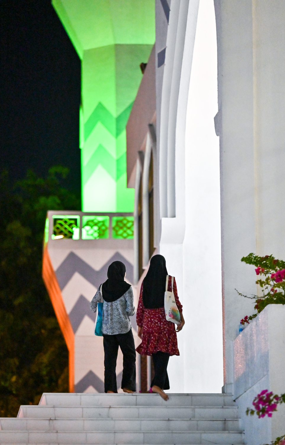 އިސްލާމީ މަރުކަޒުގައި ކުރި ހަތާވީސް ވިލޭރޭގެ ދަމުނަމާދުގައި ބައިވެރިވުމަށް ބަޔަކު މިސްކިތަށް އަރަނީ.--- ފޮޓޯ: ފަޔާޒު މޫސާ | މިހާރު