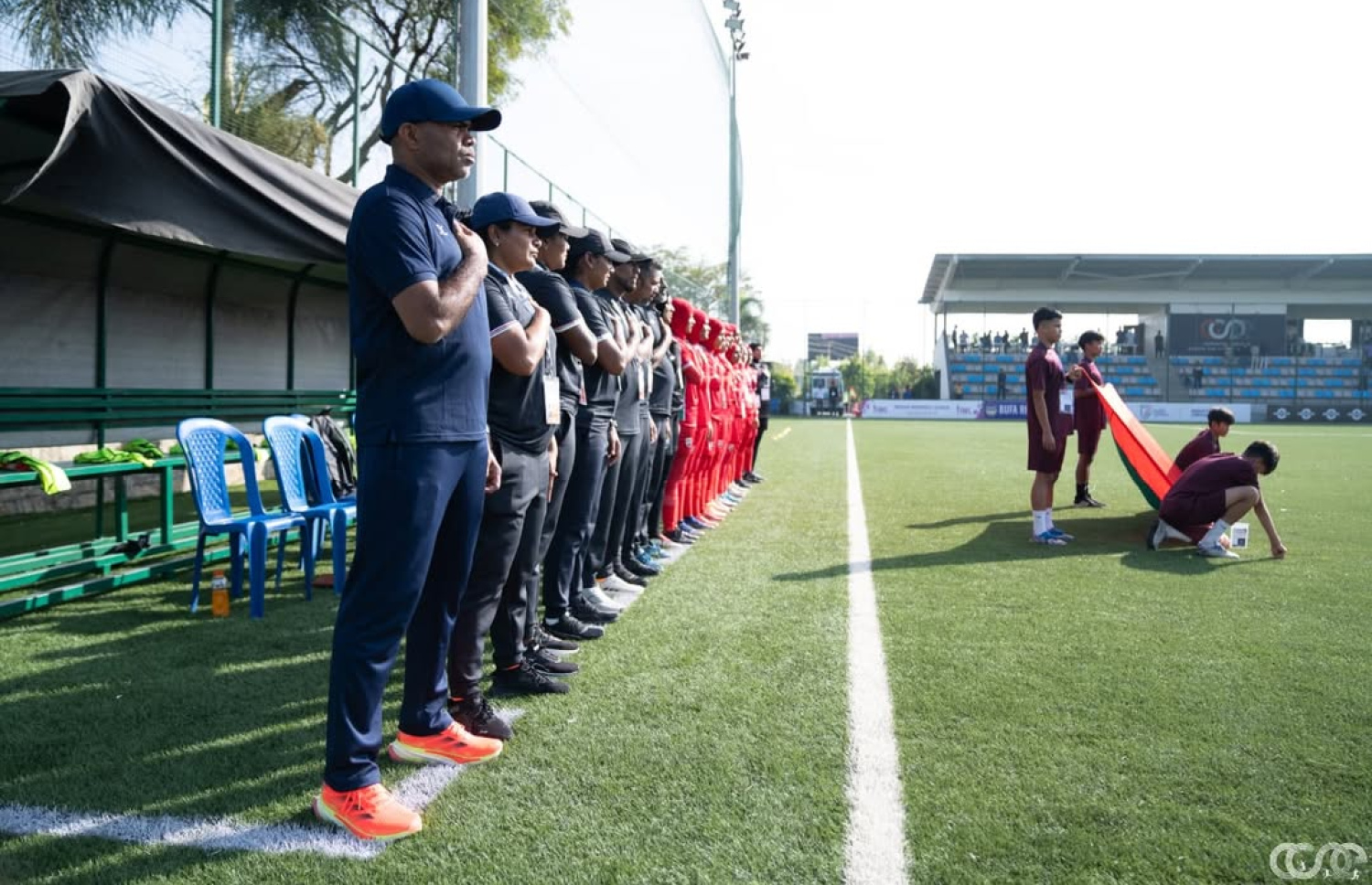 ޖެނުއަރީ މަހު އިންޑިއާއާ ދެކޮޅަށް ކުޅުނު މެޗުގައި ރާއްޖޭގެ ގައުމީ ޓީމު.-- ފޮޓޯ: ޕީޑީސީއެސްއީ