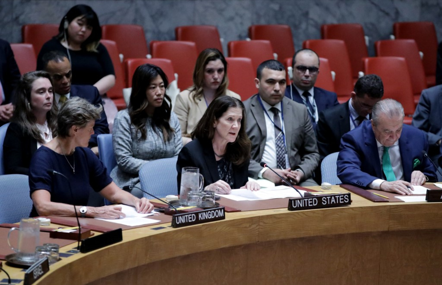 ޣައްޒާގައި ހަމަލާތައް ހުއްޓާލުމަށާއި އިންސާނީ އެހީ ހުއްޓުމެއް ނެތި ފޯރުކޮށްދިނުމަށް ގޮވާލާ ގަރާރަށް ވޯޓަށް އެހުމަށް ބޭއްވި އދ.ގެ ސަލާމަތީ މަޖިލީހުގެ ބައްދަލުވުމުގައި، އެމެރިކާއިން އދ. އަށް ކަނޑައަޅާފައި ހުންނަވާ ސަފީރު ޑޮރޮތީ ޝިޔާ (ކ) ވާހަކަ ދައްކަވަނީ. -- ފޮޓޯ: އޭއެފްޕީ