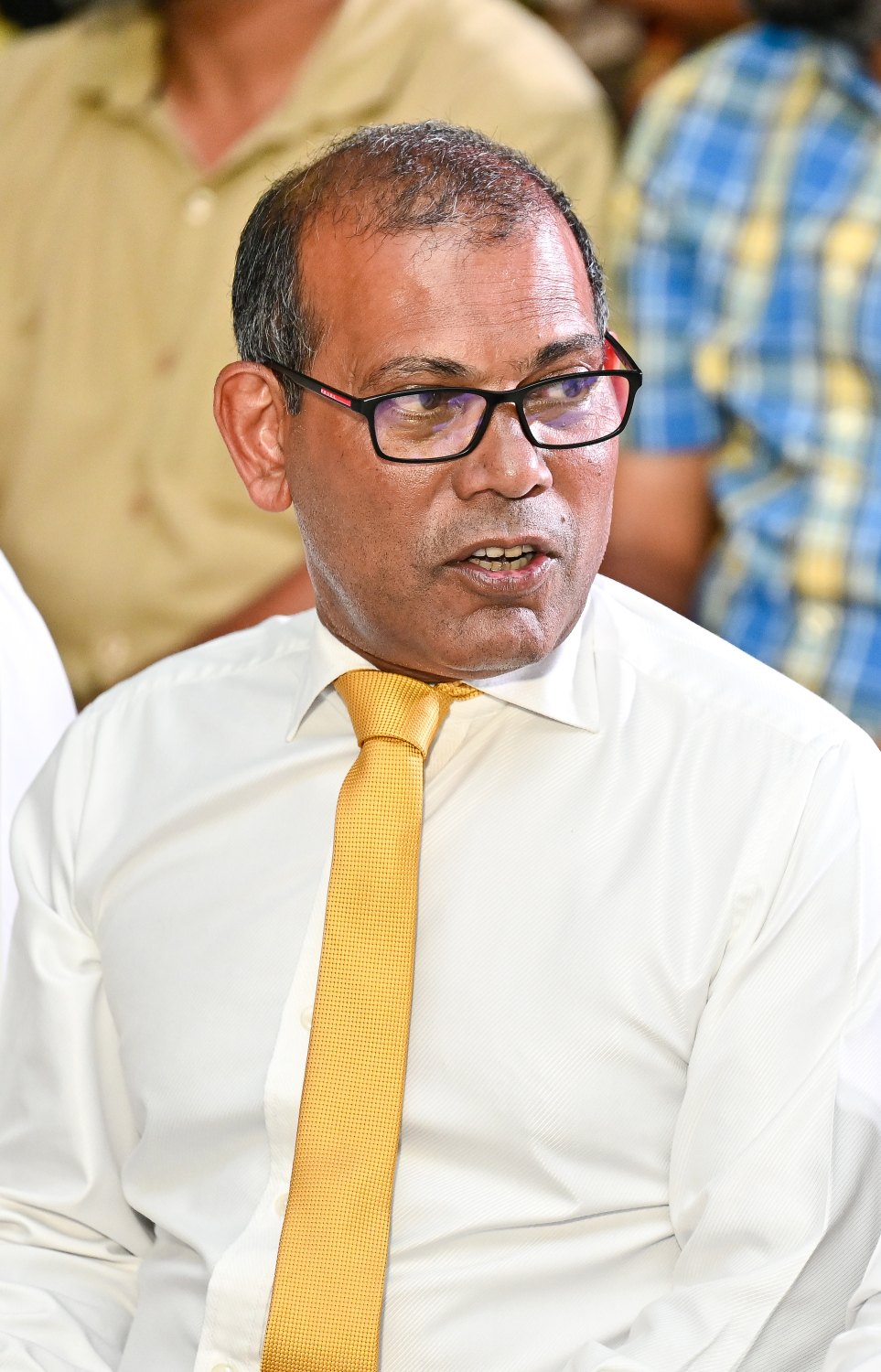 ކުރީގެ ރައީސް މުހައްމަދު ނަޝީދު ދެ އަހަރު ފަހުން އެމްޑީޕީއާ އަލުން ގުޅިވަޑައިގަތުމުގެ މުނާސަބަތުގައި ބޭއްވި ހާއްސަ ޖަލްސާގައި އެ މަނިކުފާނު ބައިވެރިވެވަޑައިގަންނަވަނީ.--- ފޮޓޯ: ފަޔާޒު މޫސާ | މިހާރު