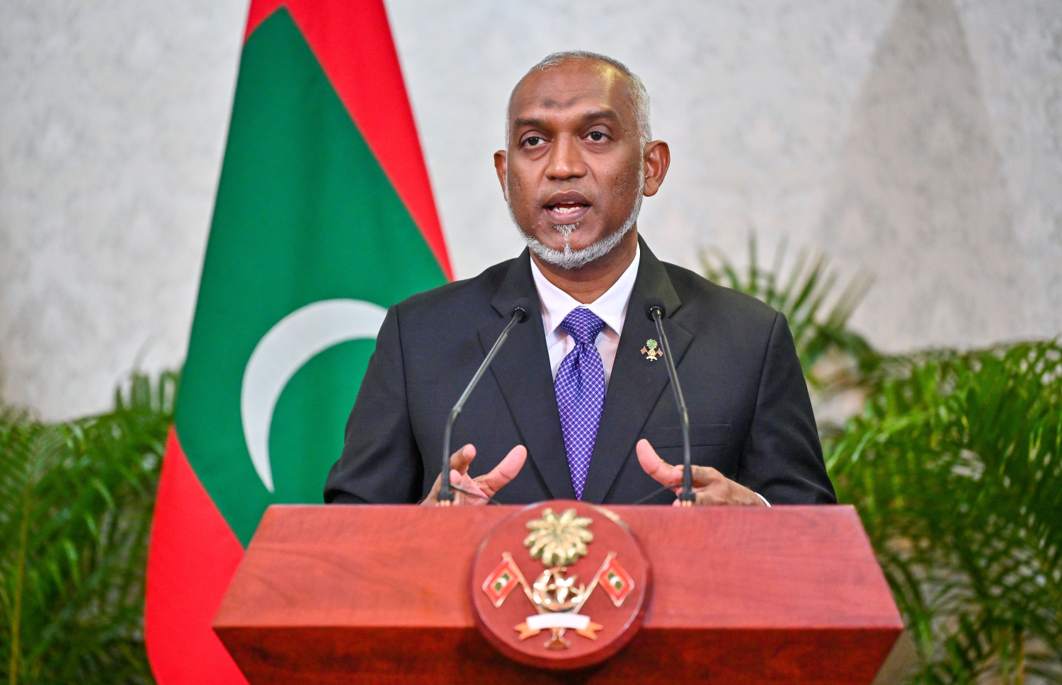 ރާއްޖޭގެ ރައީސް ޑރ، މުހައްމަދު މުއިއްޒު ދެ ގައުމުގެ ގުޅިފައިވާ ބަޔާން މިއަދު އިއްވަވަނީ.--- ފޮޓޯ: ފަޔާޒު މޫސާ | މިހާރު