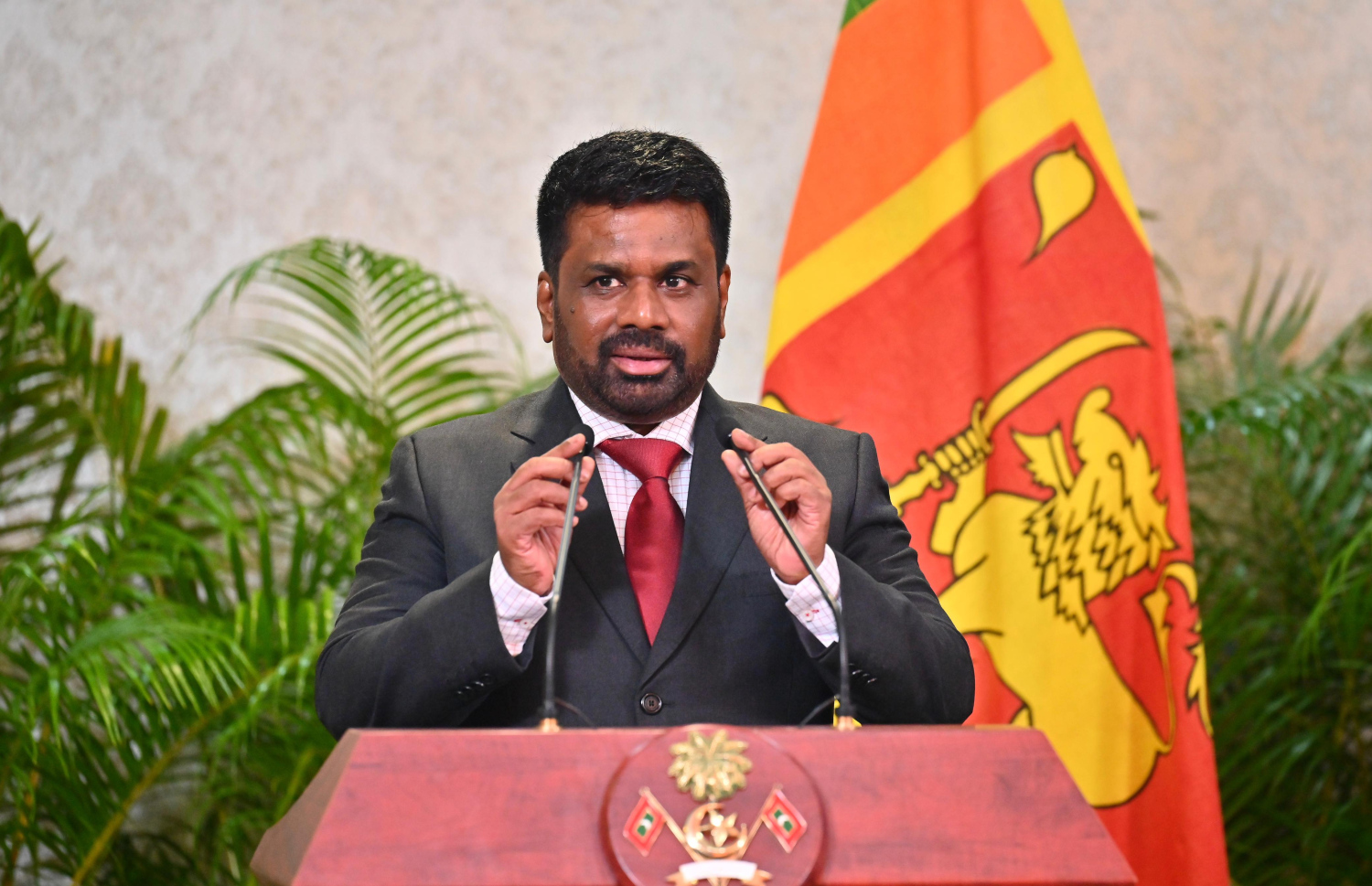 ލަންކާގެ ރައީސް އަނޫރާ ކުމާރަ ދެ ގައުމުގެ ގުޅިފައިވާ ބަޔާން މިއަދު އިއްވަވަނީ.--- ފޮޓޯ: ނިޝާން އަލީ | މިހާރު