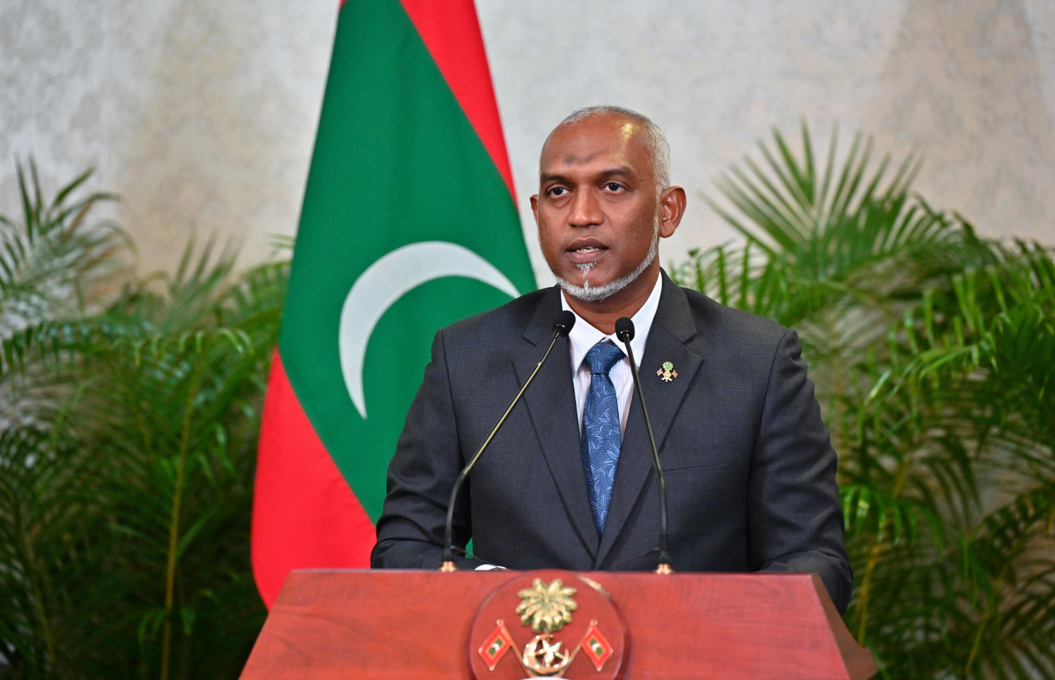 ރާއްޖޭގެ ރައީސް ޑރ. މުހައްމަދު މުއިއްޒު ދެ ގައުމުގެ ގުޅިފައިވާ ބަޔާން މިއަދު އިއްވަވަނީ.--- ފޮޓޯ: ނިޝާން އަލީ | މިހާރު