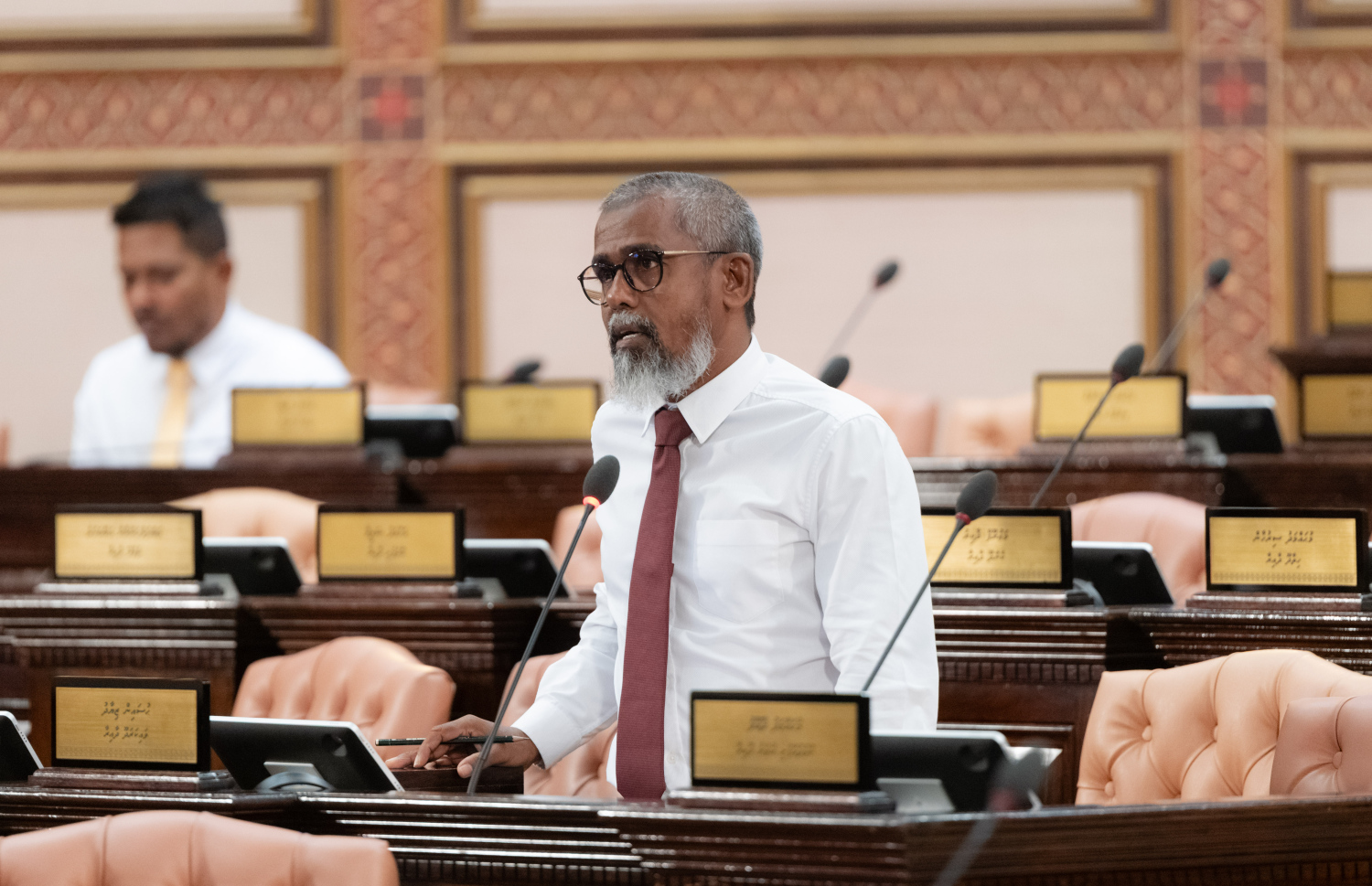 ވައިކަރަދޫ ދާއިރާގެ މެމްބަރު ޒިޔާދު މަޖިލިހުގެ ޖަލްސާއެއްގައި ވާހަކަ ދައްކަވަނީ.---ފޮޓޯ: މަޖިލިސް