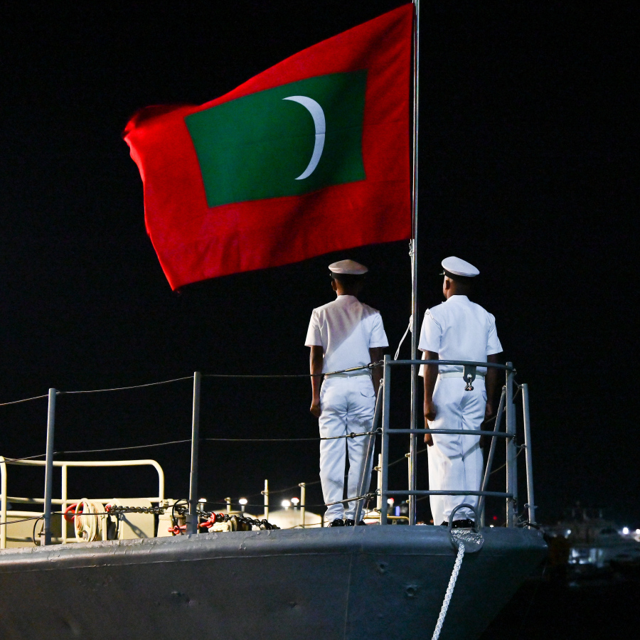 ތުރުކީން ރާއްޖެއަށް ހަދިޔާކުރި ޓީސީޖީ ވޮލްކަން (ޕީ-343) މަނަވަރުގައި ދިވެހި ދިދަ ނަގާފައި -- ފޮޓޯ: ނިޝާން އަލީ| މިހާރު