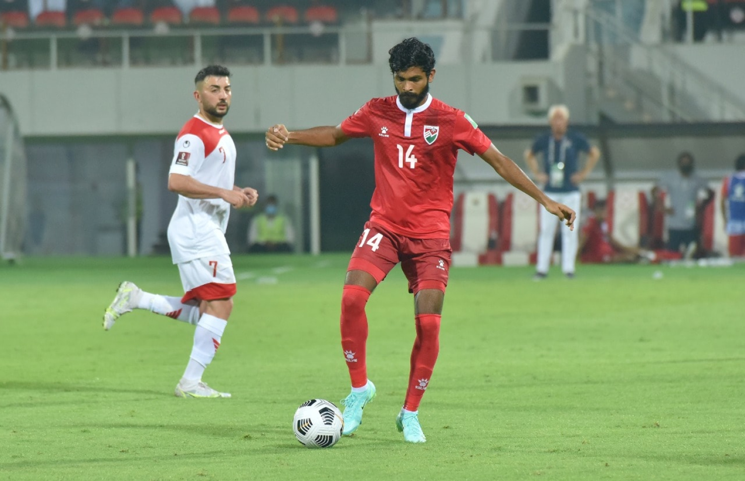 ޝަންމު، ގައުމީ ފުޓްބޯޅަ ޓީމަށް ކުޅުނު ފުރަތަމަ މެޗު؛ ސީރިއާއާ ދެކޮޅަށް.-- ފޮޓޯ: އެފްއޭއެމް
