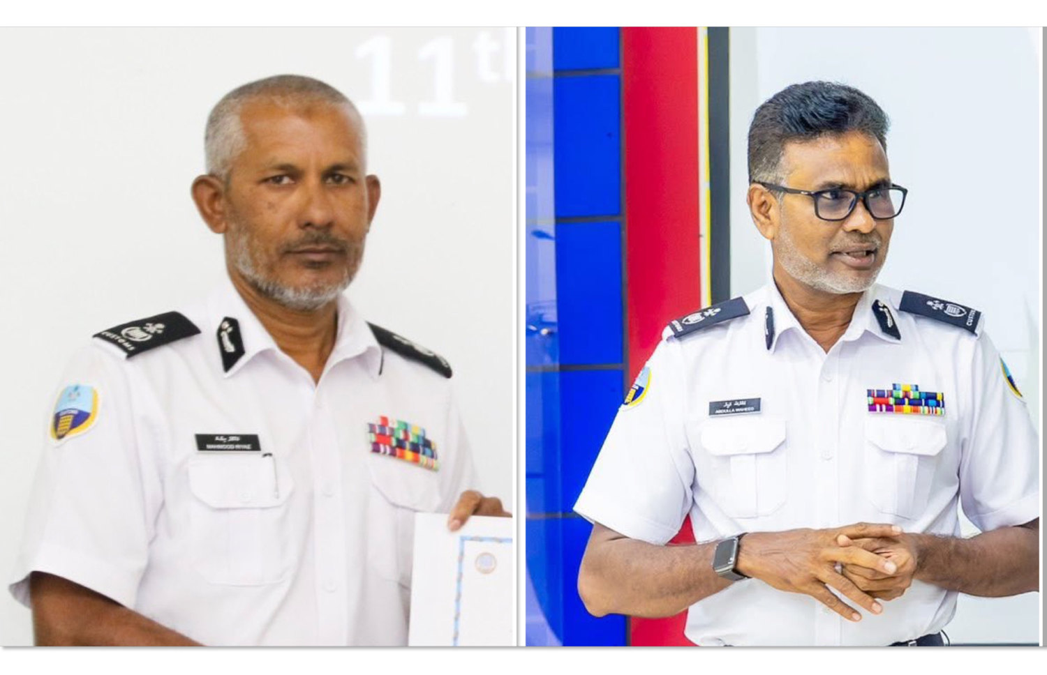 ކަސްޓަމްސްއިން މިދިޔަ މަހުގެ 29 ގައި ވަކިކުރެއްވި ދެ ޑެޕިއުޓީން. (ކ) އަބްދުﷲ ވަހީދު އަދި މަހުމޫދު ރިޔާޒު.